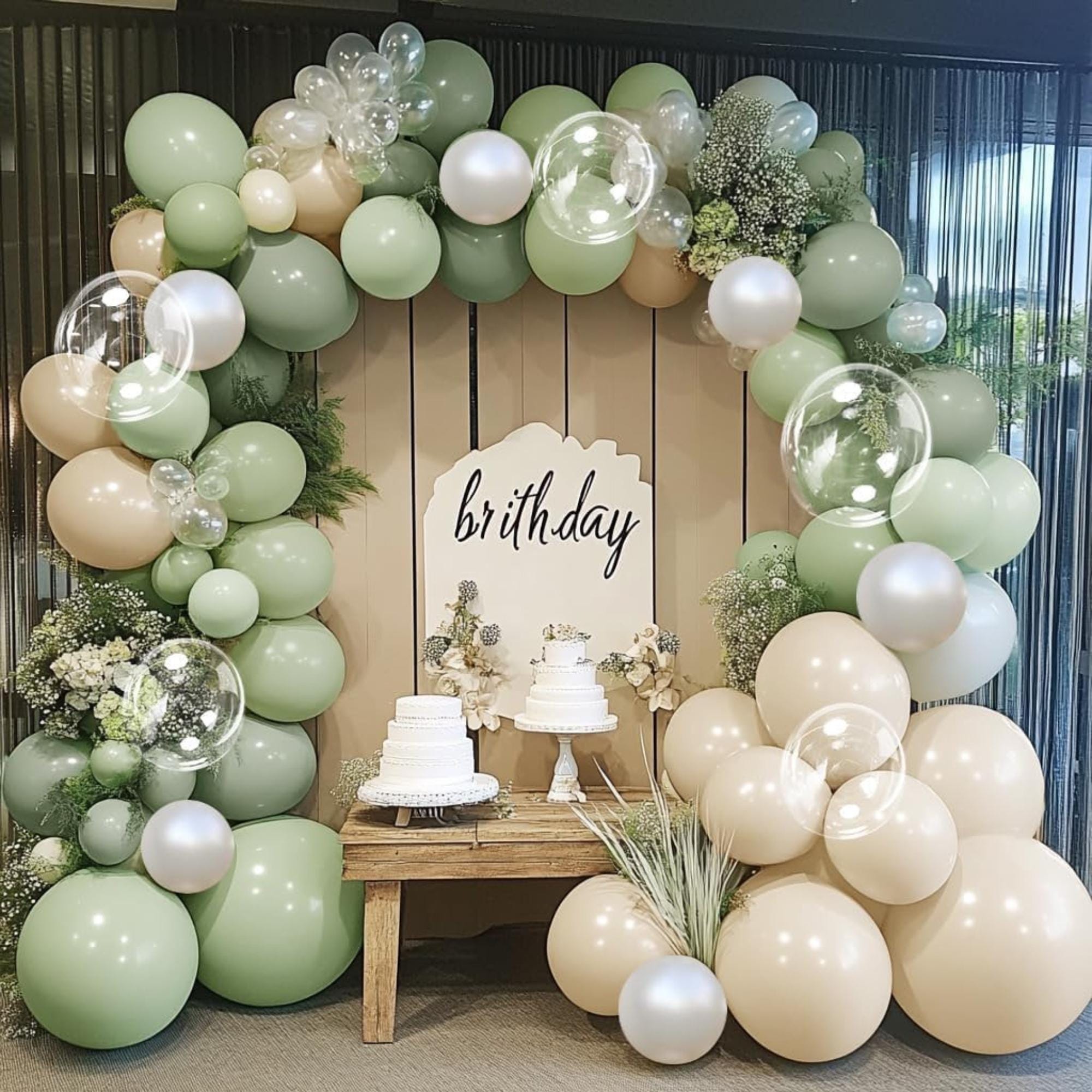 Dusty Green White Balloon Arch Kit Sage Olive Cream Balloons Party Decor