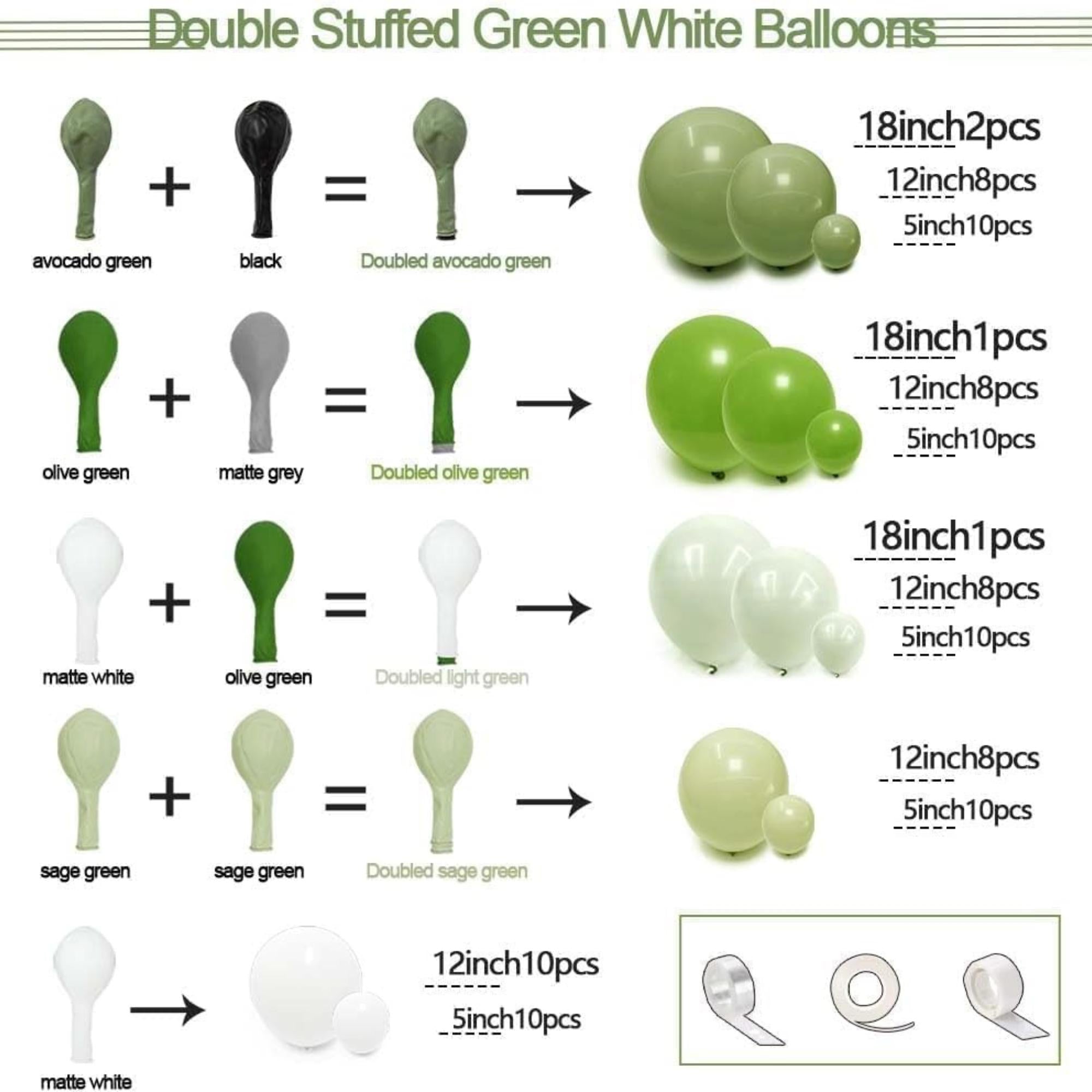 Green Balloon Arch Kit Olive Sage White Double Stuffed Party Decor Balloons