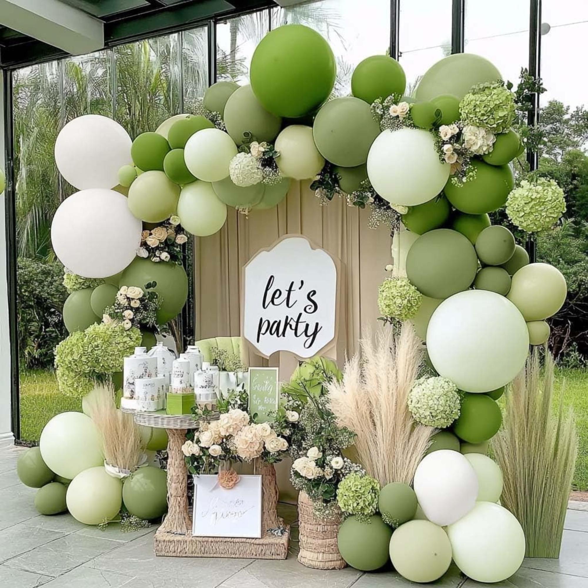 Green Balloon Arch Kit Olive Sage White Double Stuffed Party Decor Balloons
