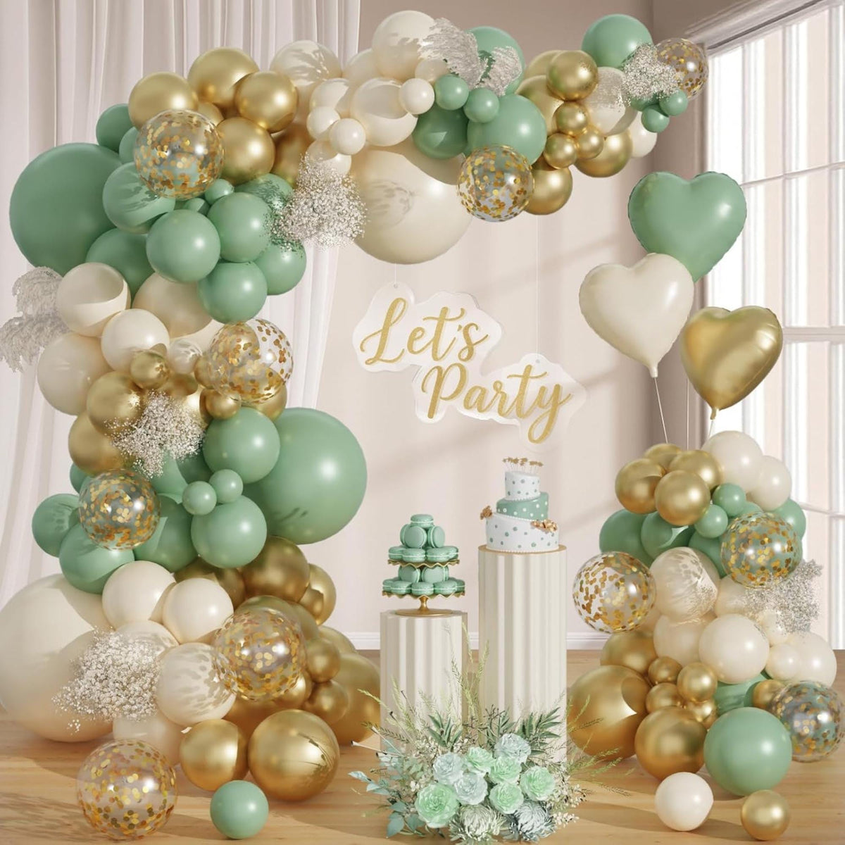 Sage Green Gold Balloon Arch Kit 109 Pcs Olive Green White Party Decor Set