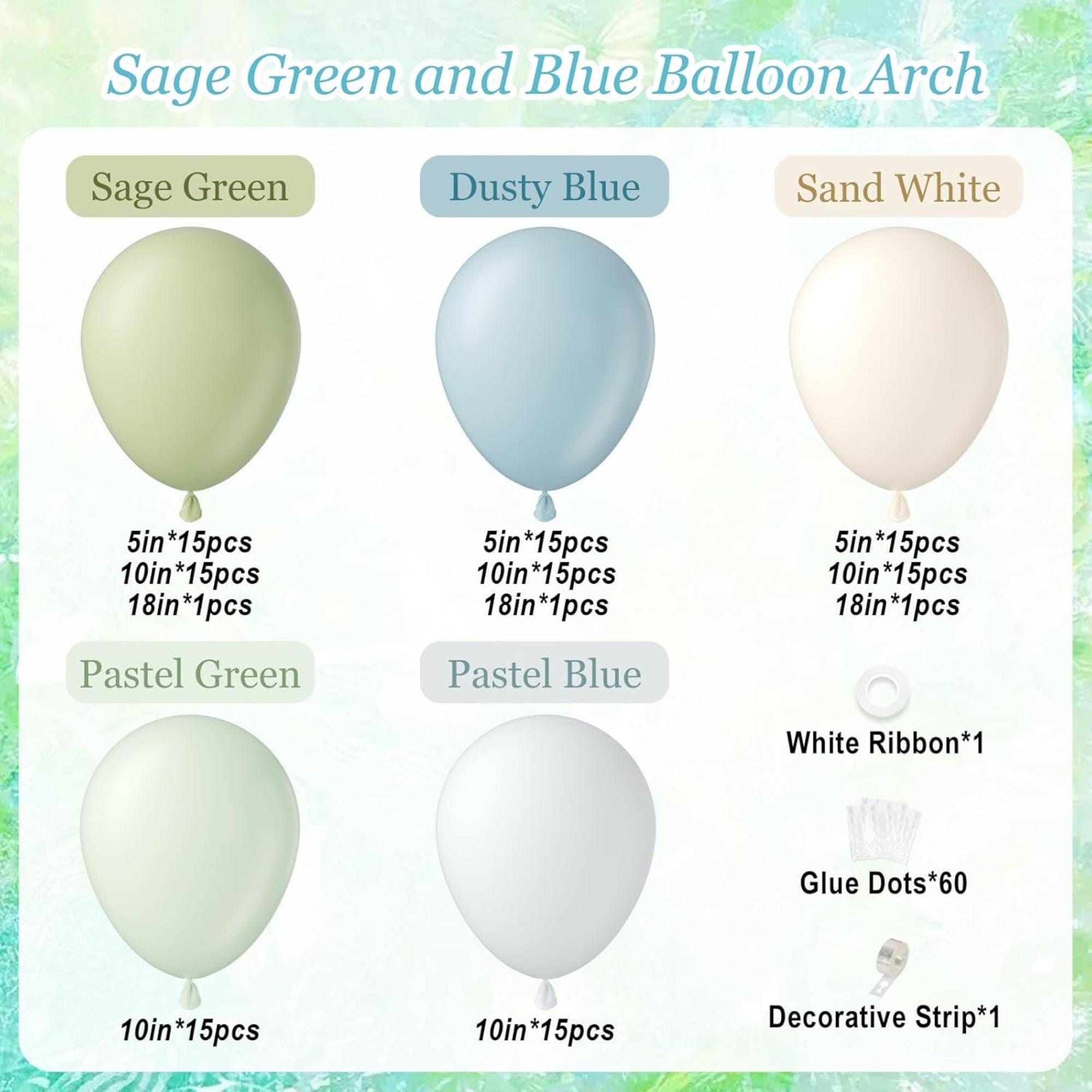 Dusty Blue Green Balloon Arch Kit 126 Pcs Sage White Party Decor Set