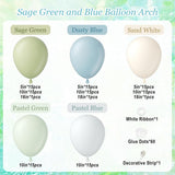 Dusty Blue Green Balloon Arch Kit 126 Pcs Sage White Party Decor Set