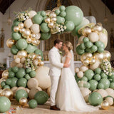 Sage Green Balloon Arch Kit 155 Pcs Olive White Gold Party Decor Set