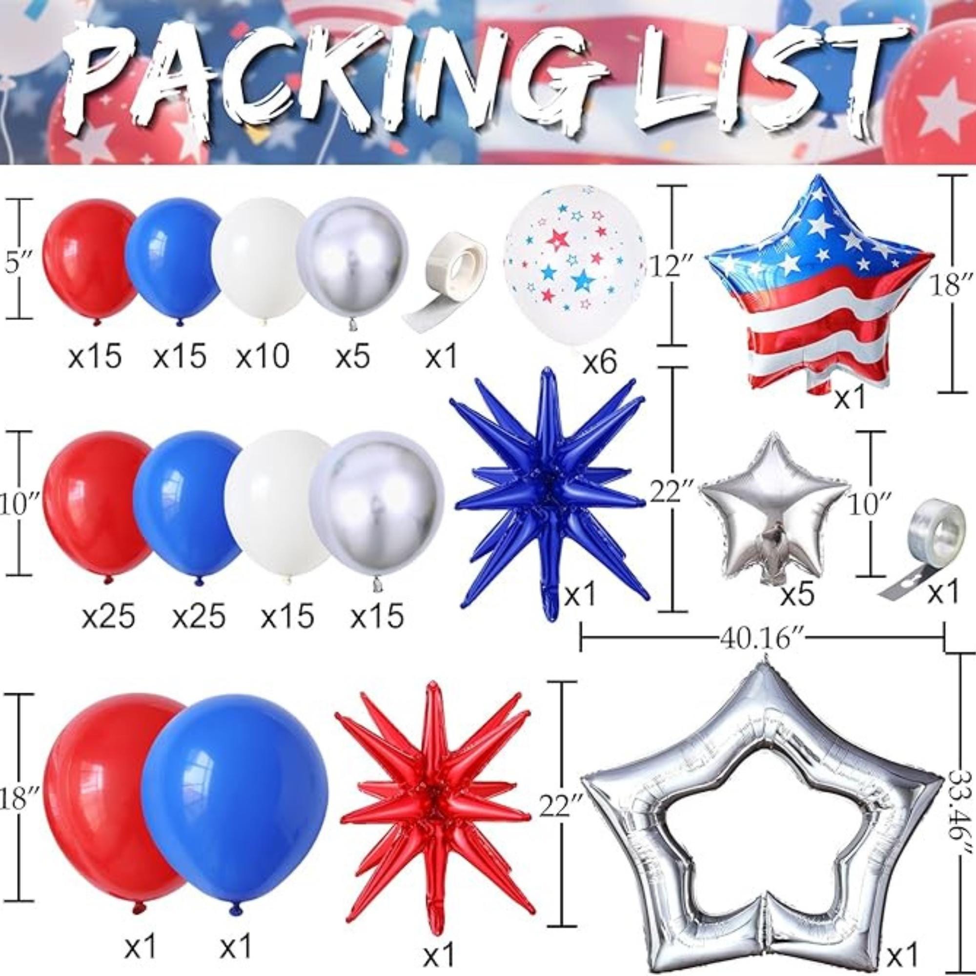 Red White Blue Balloon Garland Arch Kit Star Flag Party Decor