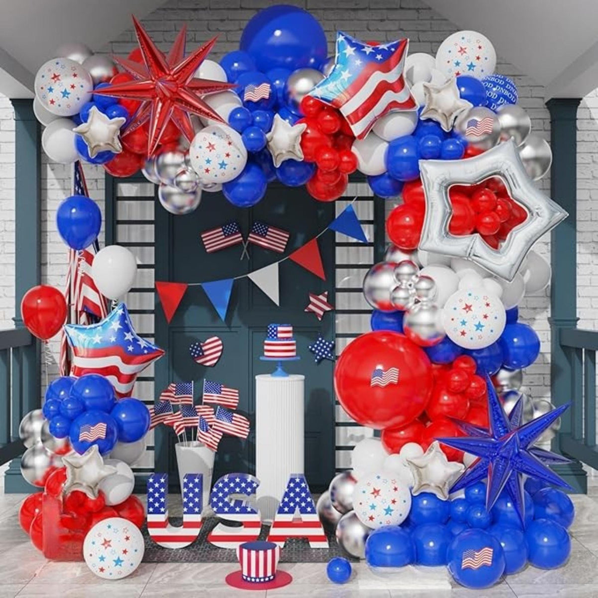Red White Blue Balloon Garland Arch Kit Star Flag Party Decor