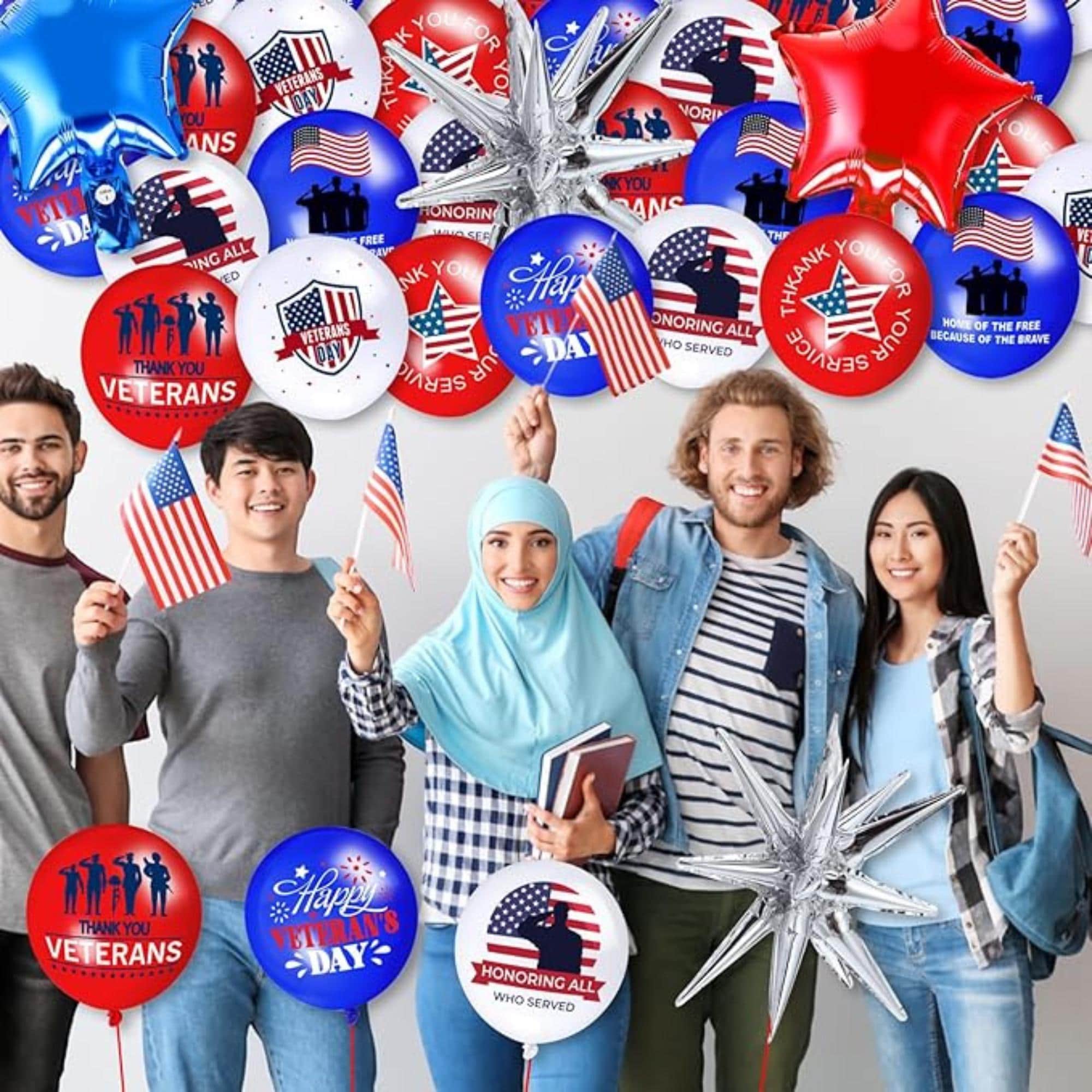 Veterans Day Balloons Set Red Blue White Patriotic Party Decor
