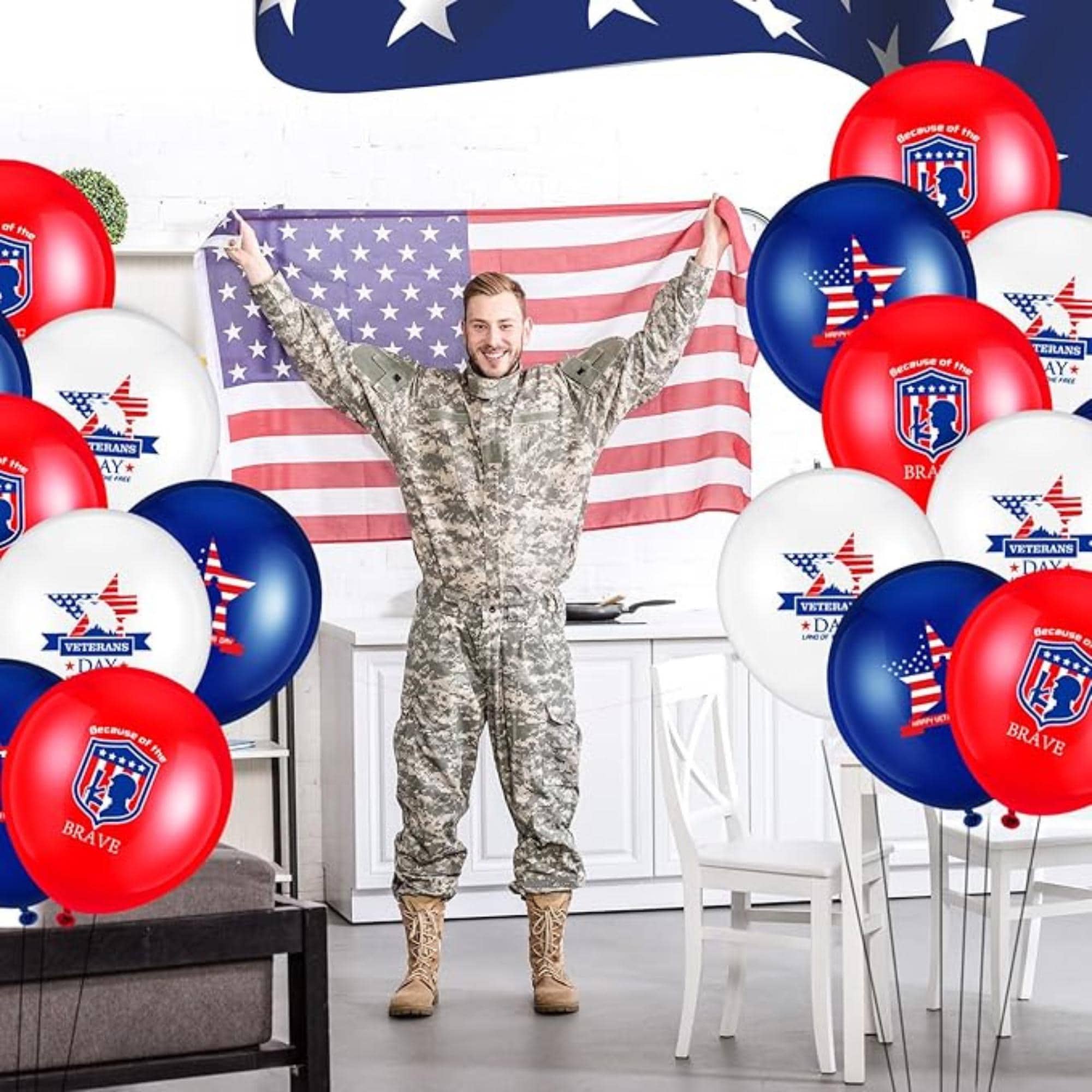Veterans Balloons Red White Blue Latex Patriotic Party Decor
