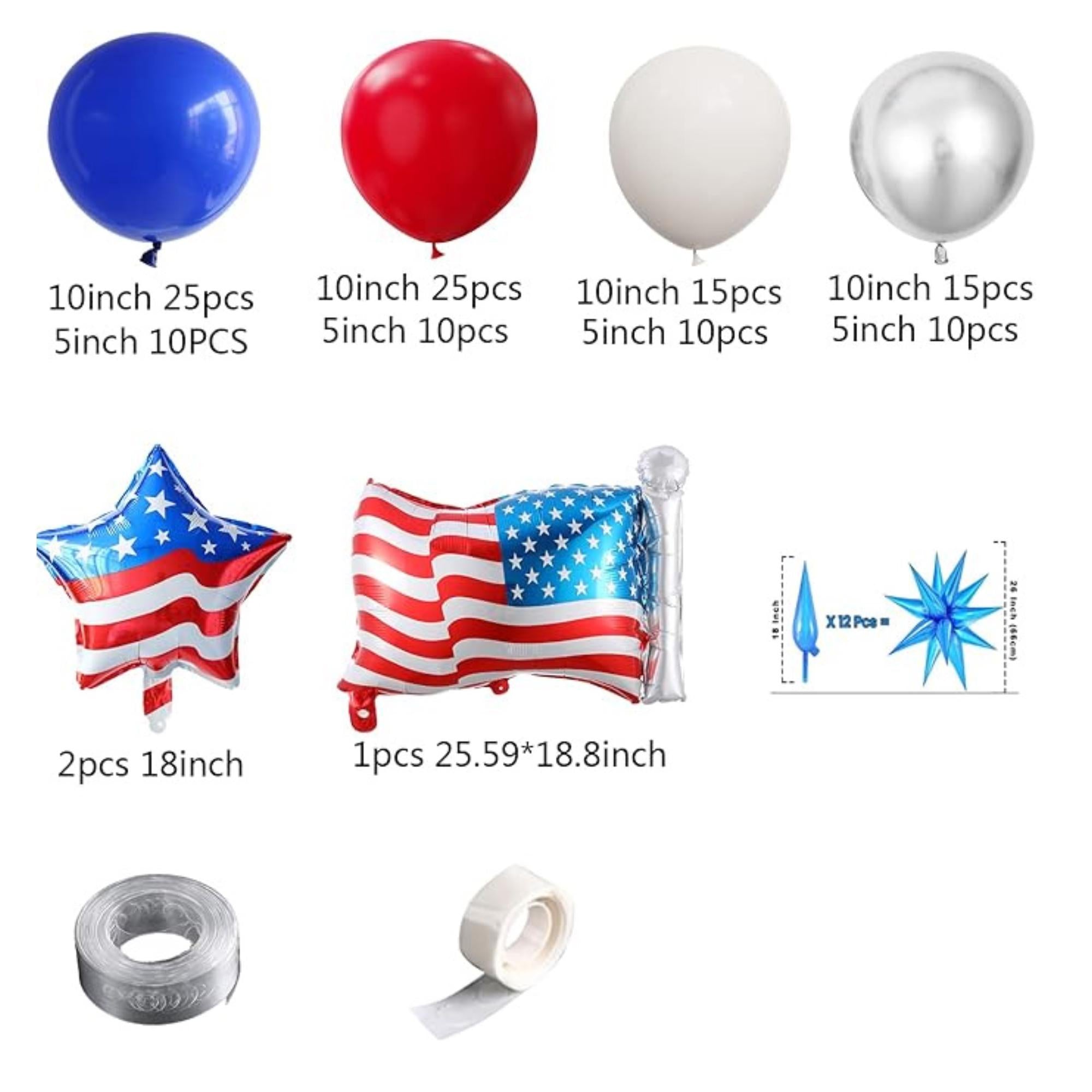 Blue Red White Balloon Garland Kit Patriotic Party Decoration