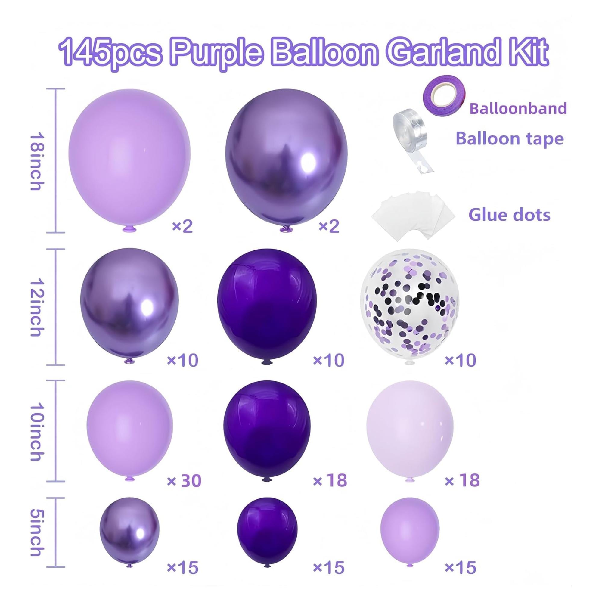 Purple Balloon Arch Kit 145 Pcs Lavender Lilac Party Decor Set