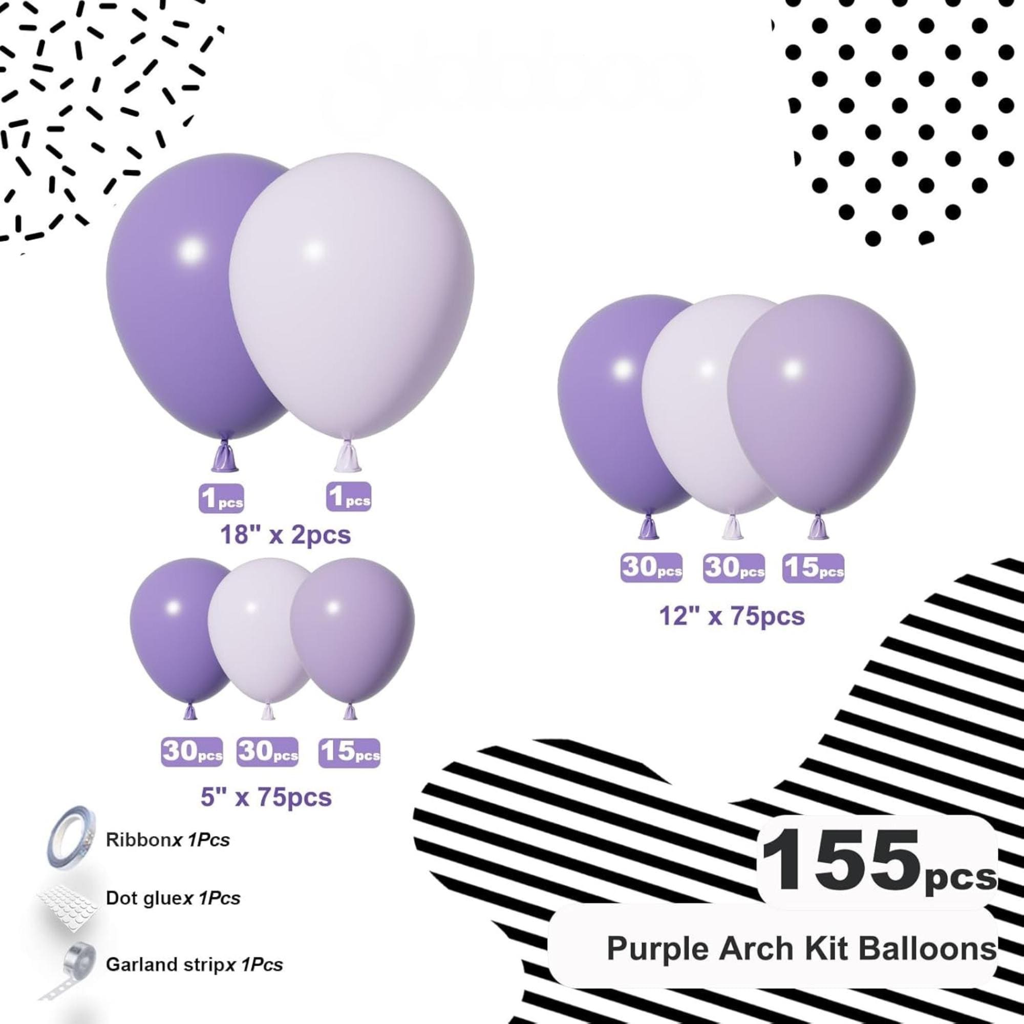 Purple Balloon Arch Kit 155 Pcs Lavender Light Party Decor Set