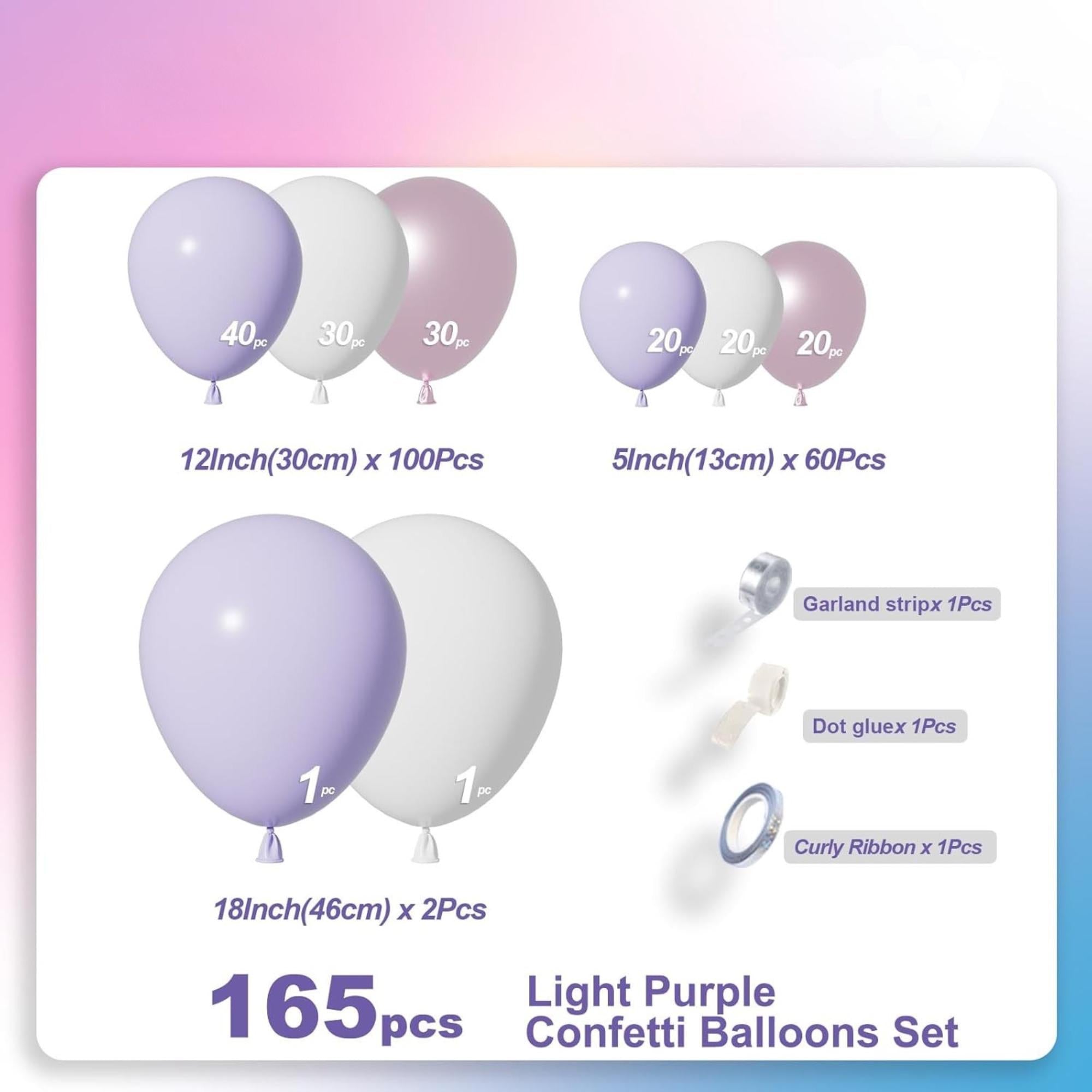 Light Purple Balloon Arch Kit 165 Pcs Lavender White Party Decor Set