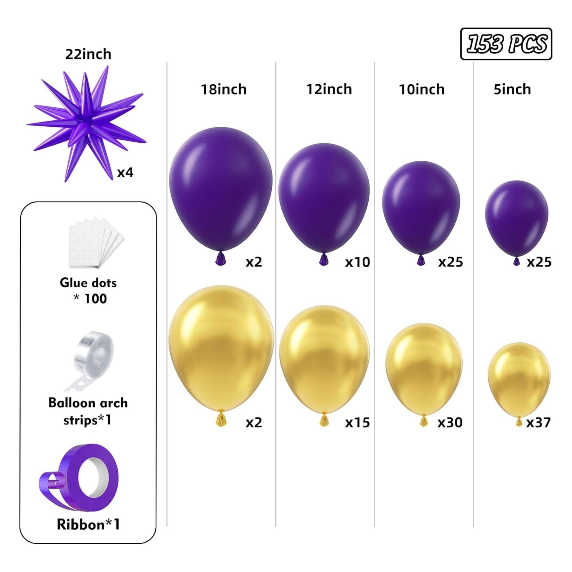 Purple Gold Balloon Arch Kit 153 Pcs Luxury Party Decor Set
