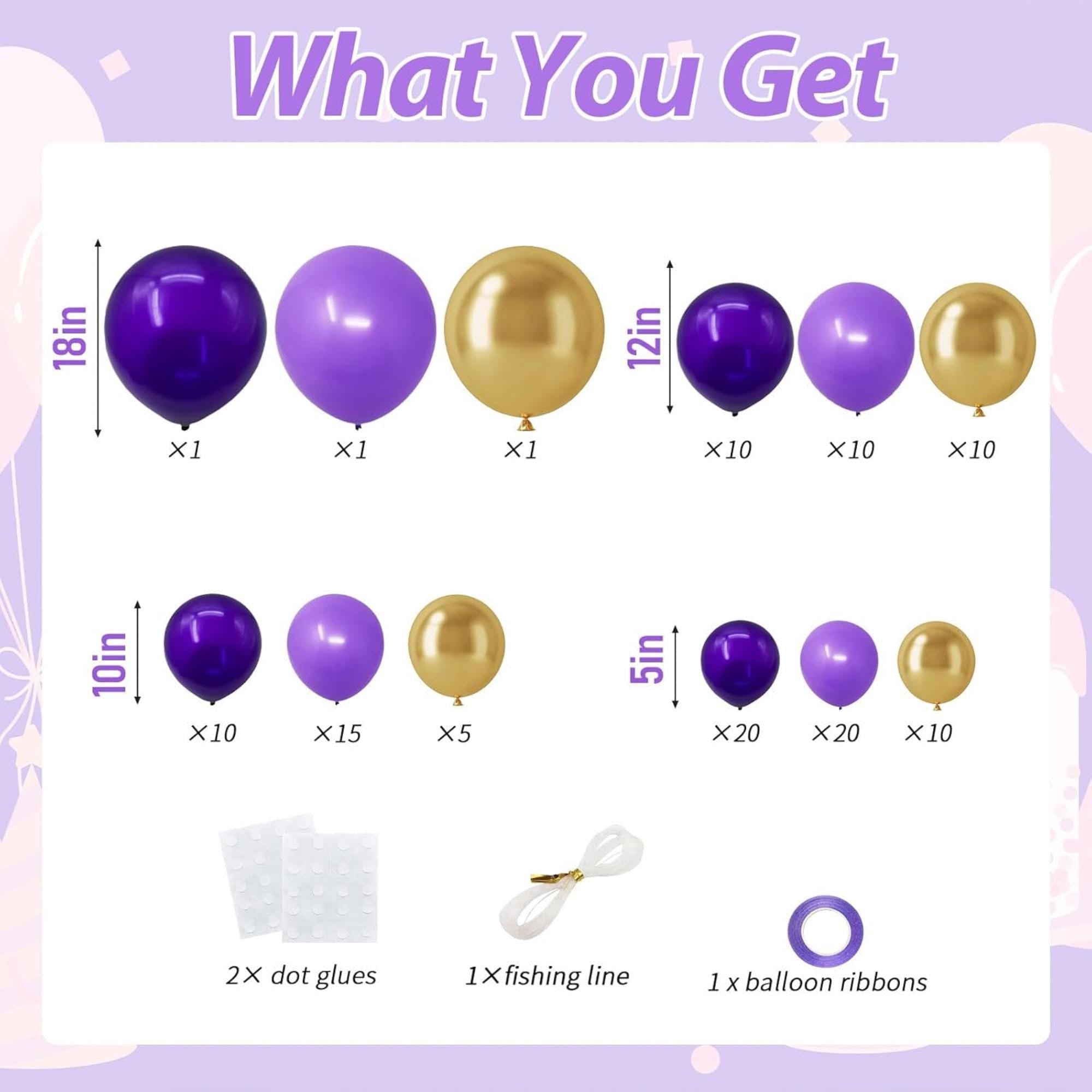 Purple Gold Balloon Arch Kit 113 Pcs Lavender Party Decor Set