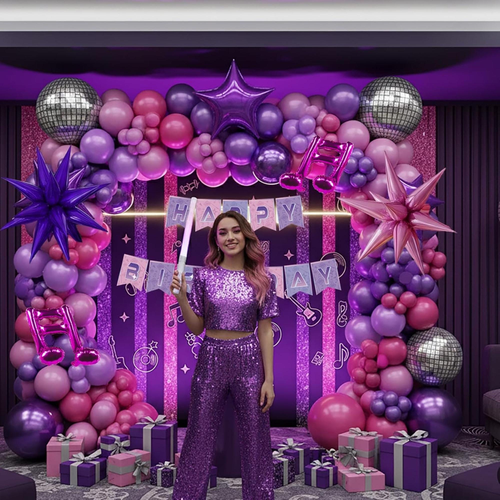 K Pop Theme Balloon Arch Kit Pink Purple Music Party Decor Set