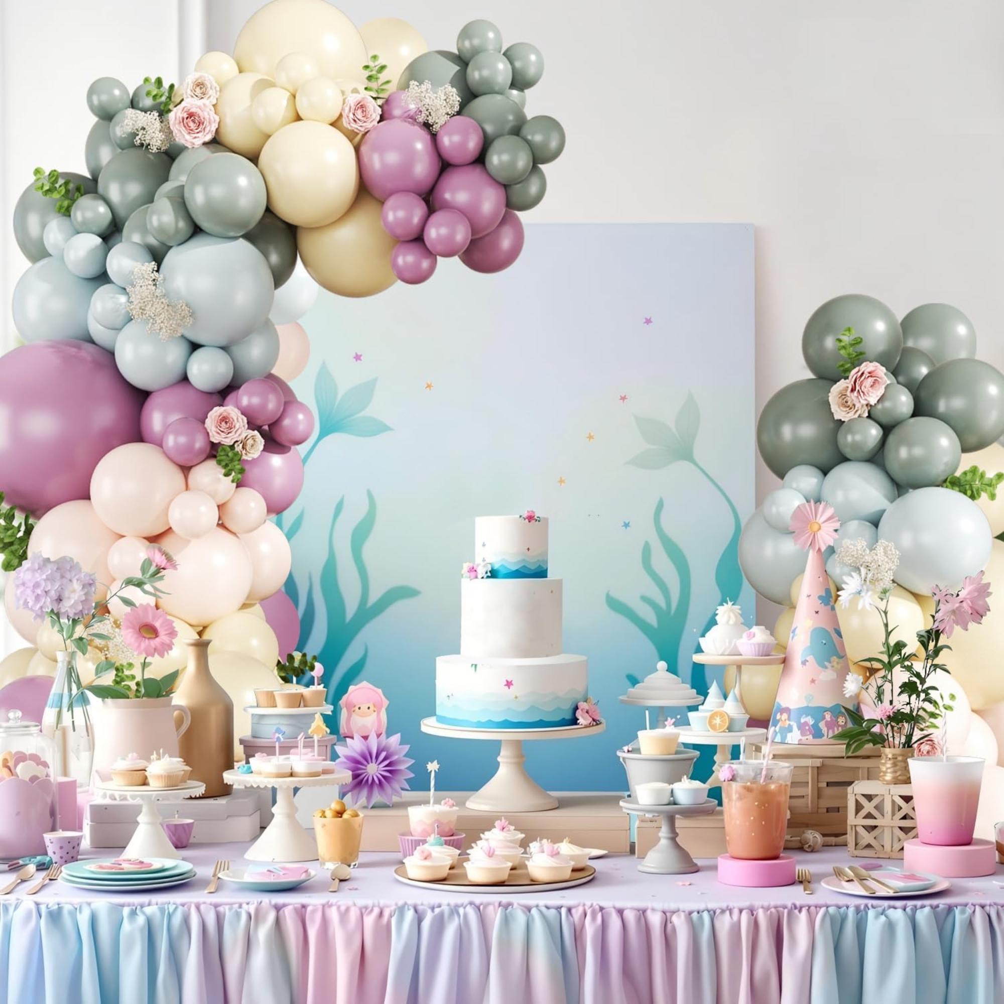Pastel Balloon Arch Kit 124 Pcs Green Purple Yellow Party Decor Set