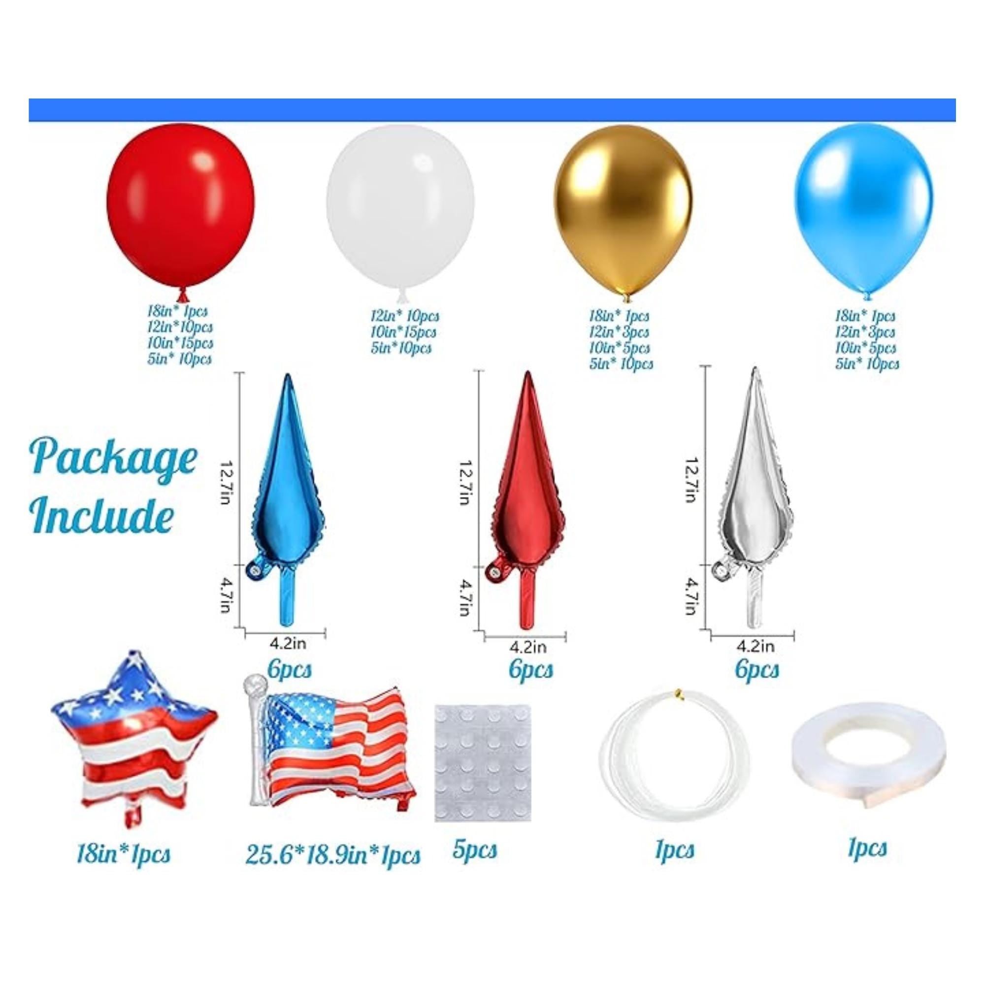 Red White Blue Balloon Garland Kit Gold Flag Patriotic Party Decor