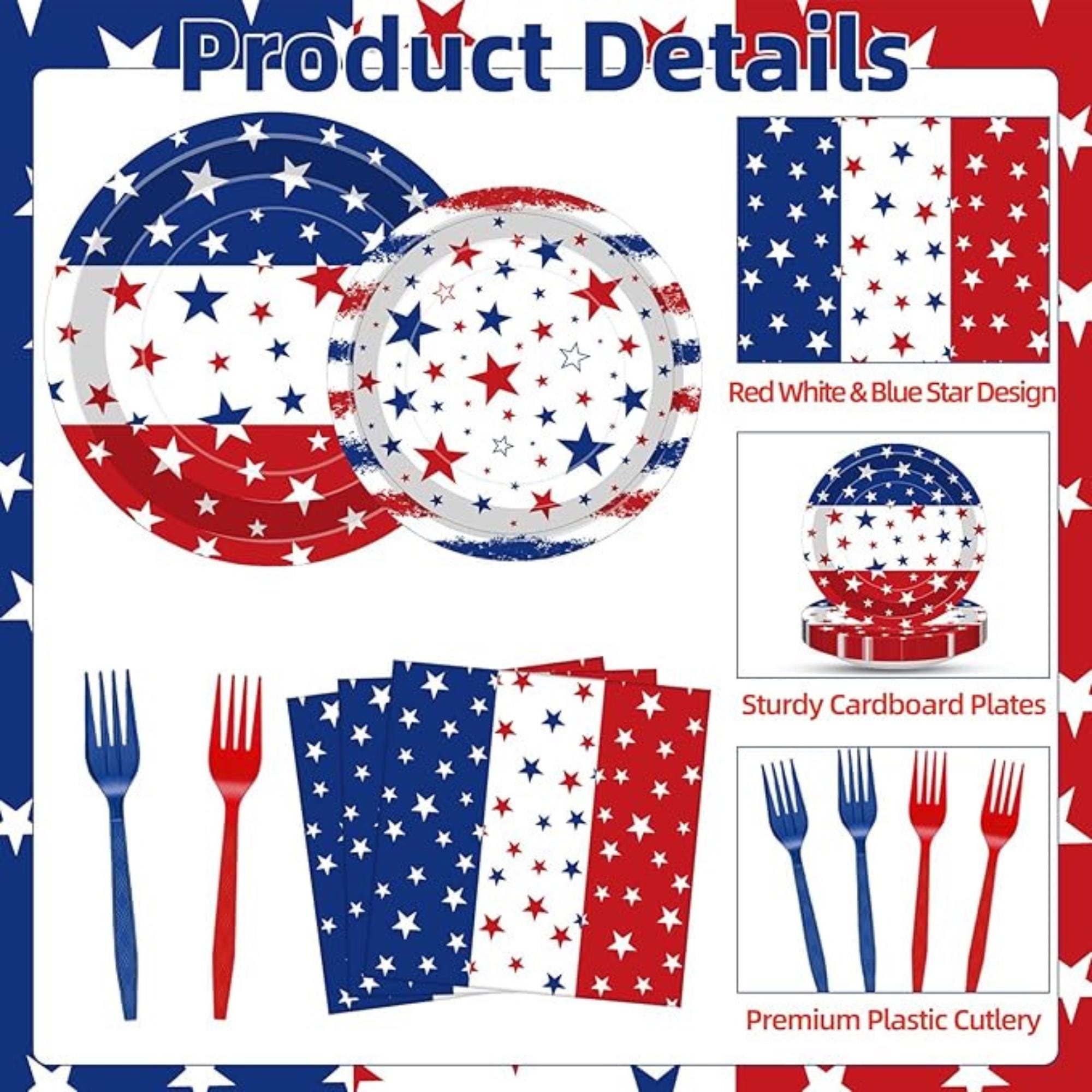 Patriotic Party Supplies Set Plates Napkins Forks USA Tableware
