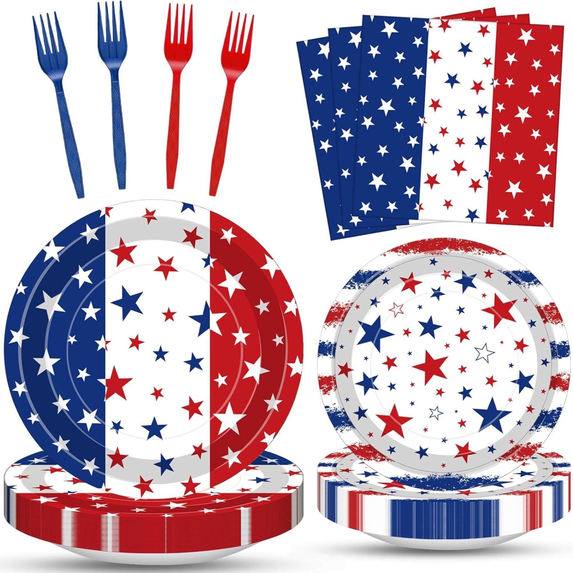 Patriotic Party Supplies Set Plates Napkins Forks USA Tableware
