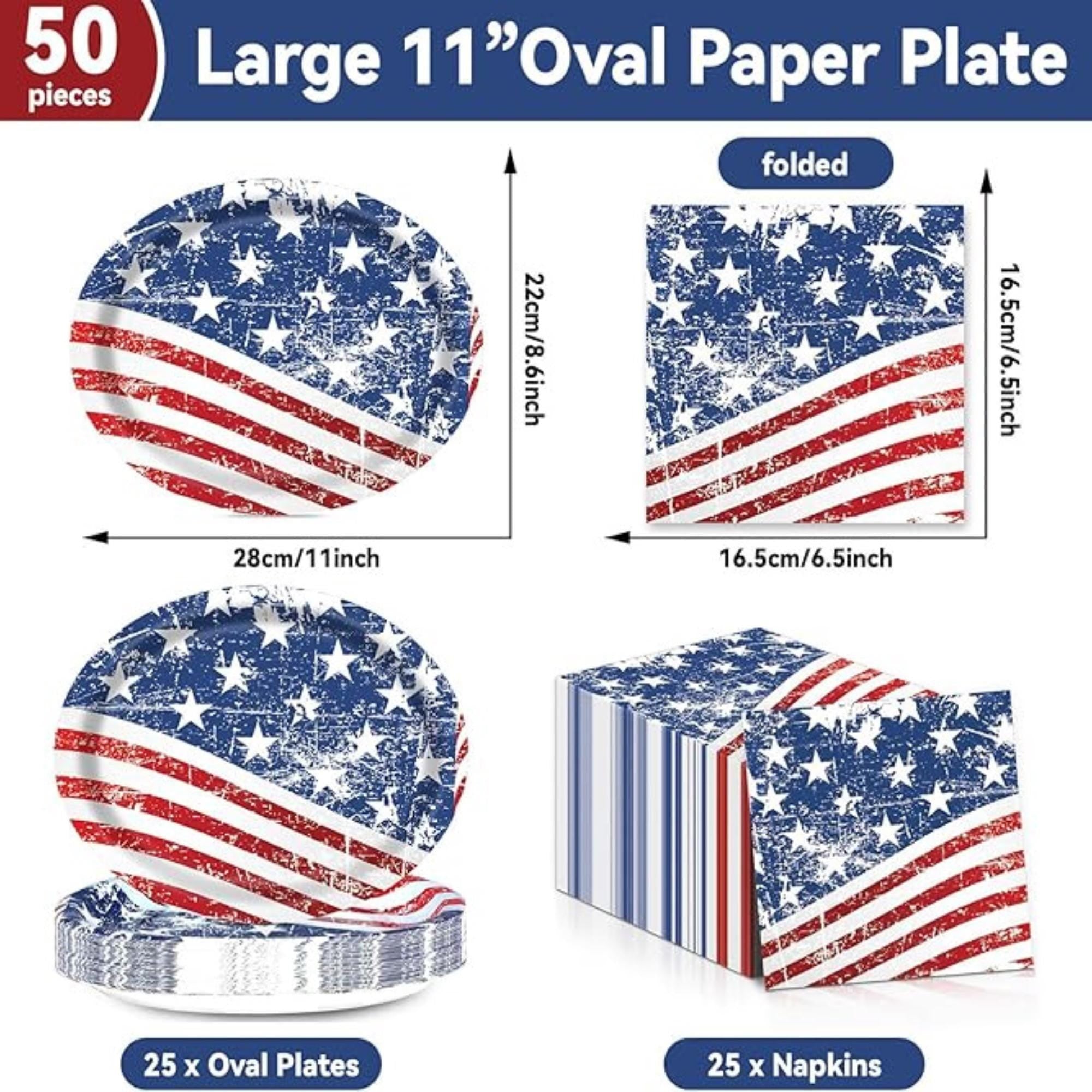 Oval Paper Plates and Napkins Patriotic Tableware Party Set
