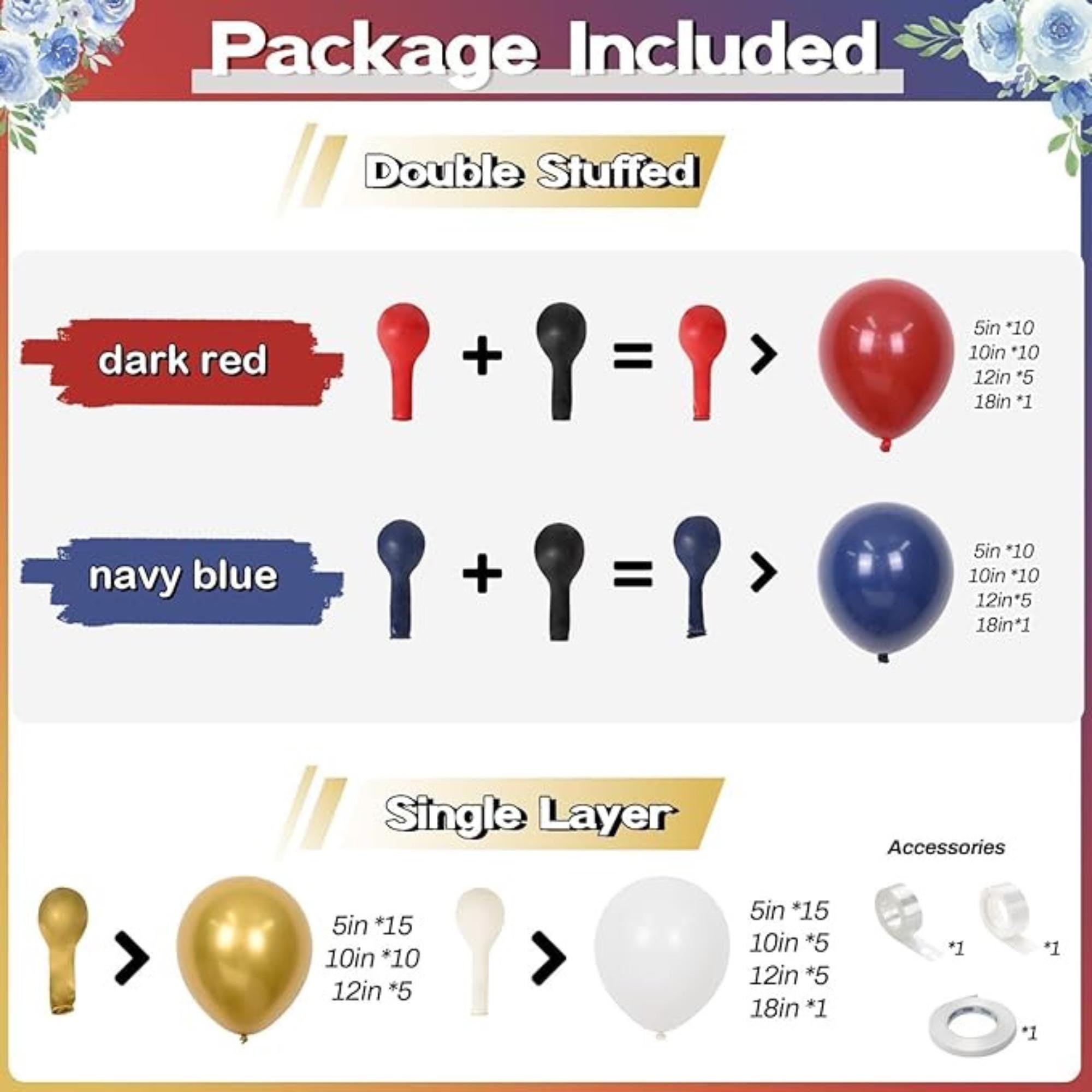 Red White Blue Balloon Arch Kit Double Stuffed Patriotic Decor