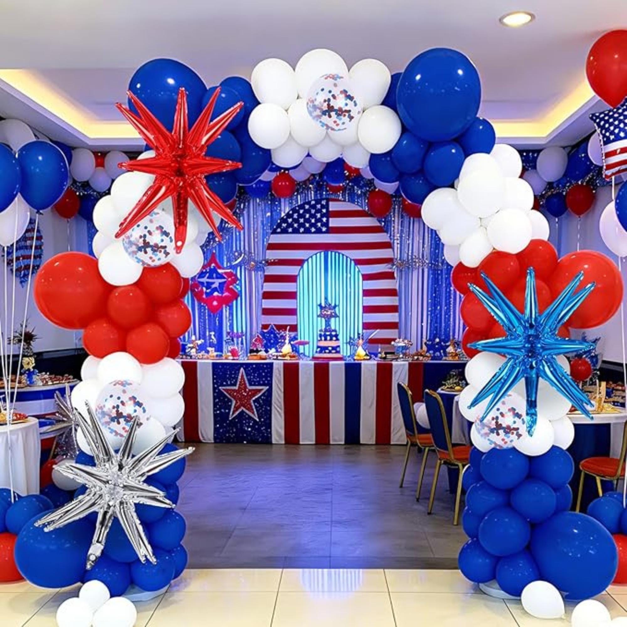 Red White Blue Balloon Garland Arch Kit Confetti Star Party Decor
