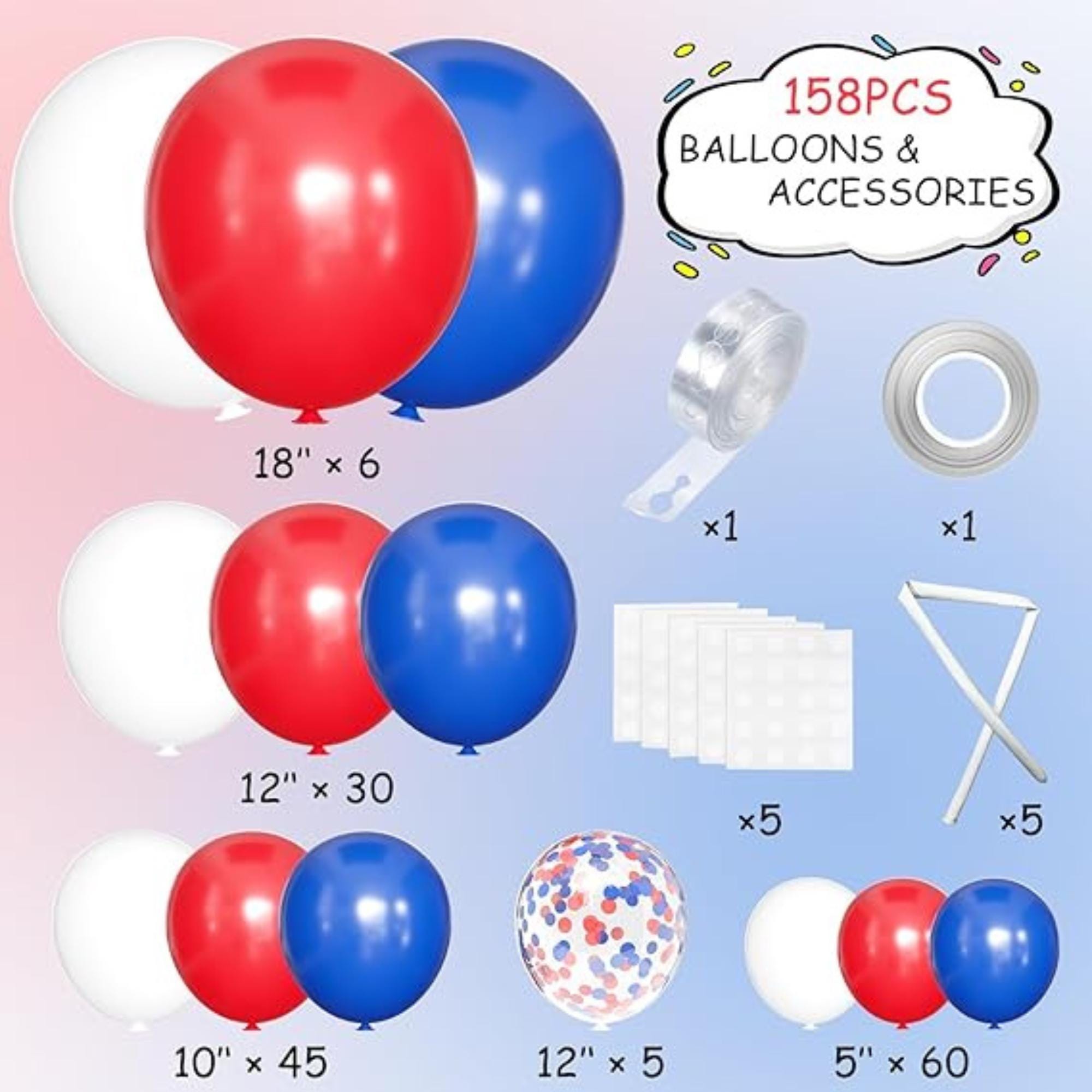 Red White Blue Balloon Arch Garland Kit for Party Event Décor