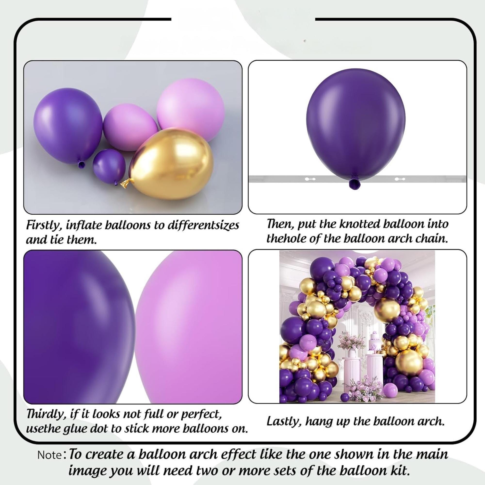 Purple Gold Balloon Arch Kit Mixed Sizes for Birthday Baby Shower Party