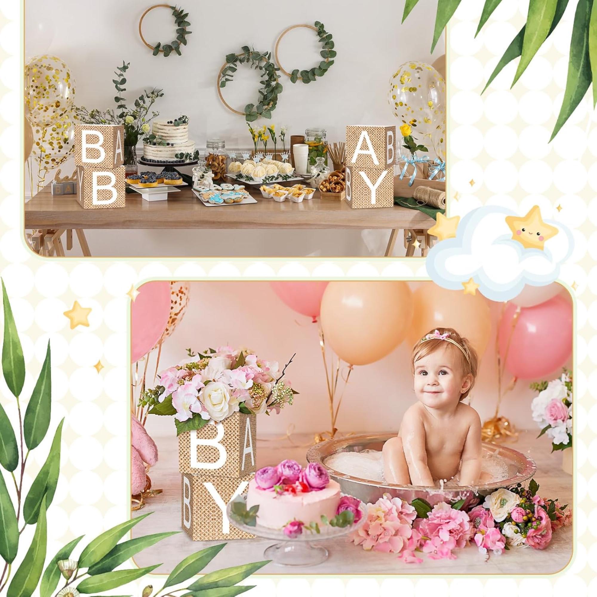 Burlap Baby Shower Centerpieces Set of 6 Rustic Flower Box Decor