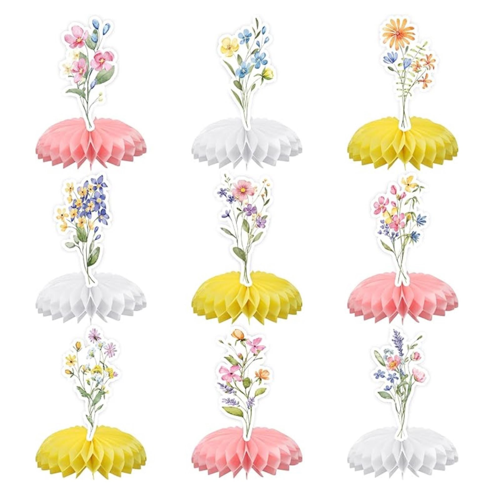 Floral Honeycomb Centerpieces Set of 9 Spring Wildflower Table Decor