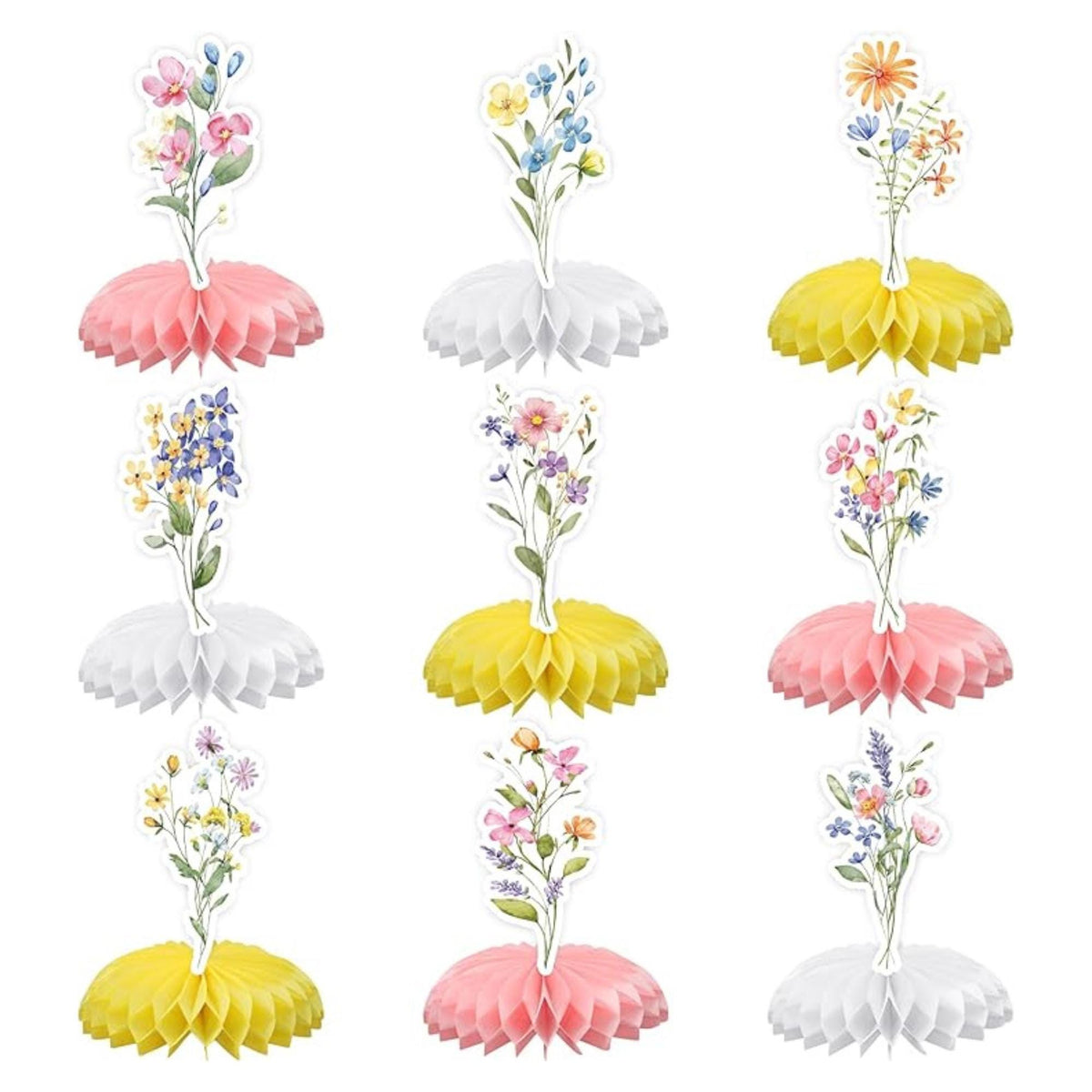 Floral Honeycomb Centerpieces Set of 9 Spring Wildflower Table Decor
