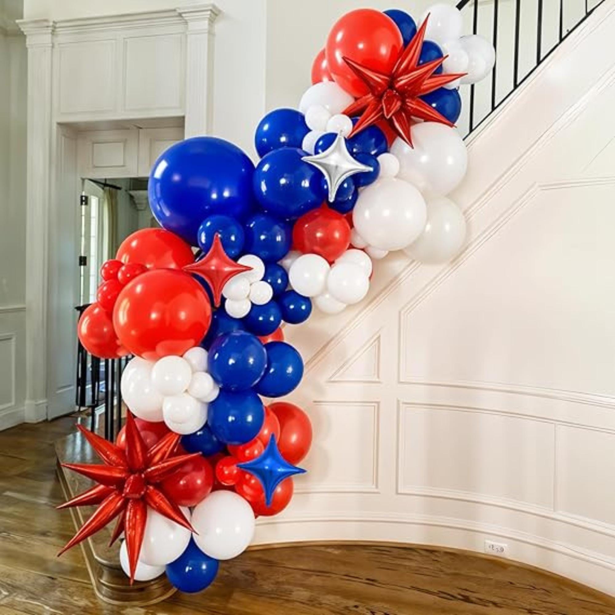 Red White Blue Balloon Arch Kit with Star Balloons for Patriotic Party Decor