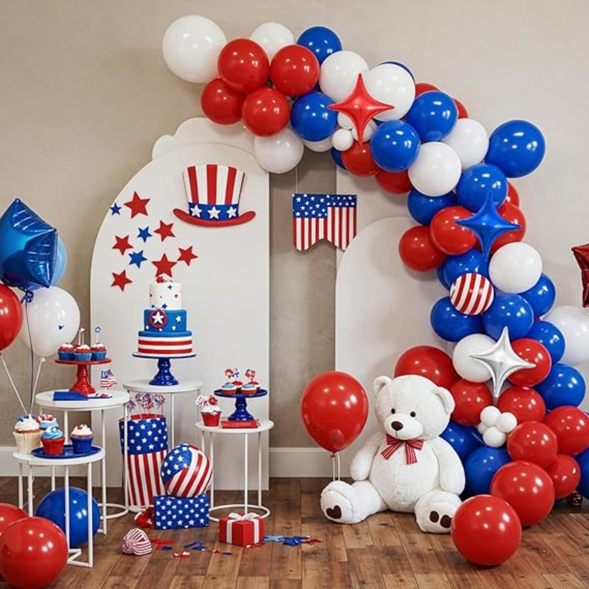Red White Blue Balloon Arch Kit with Star Balloons for Patriotic Party Decor