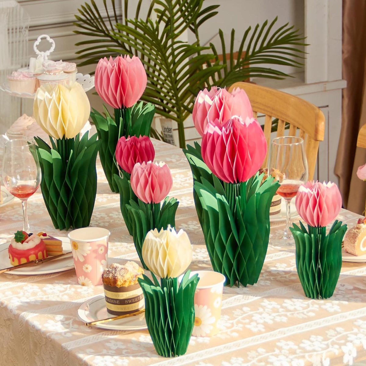 Tulip Honeycomb Centerpieces White Pink Spring Table Decor Party