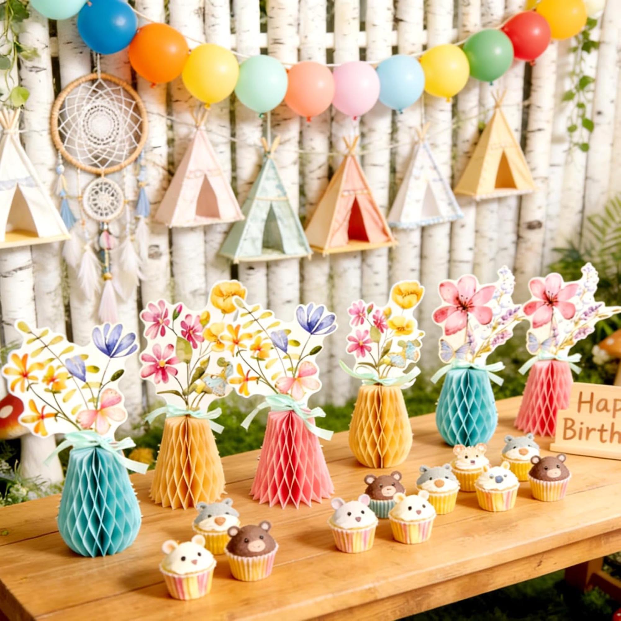 Wildflower Honeycomb Centerpieces Set of 9 Spring Table Party Decor