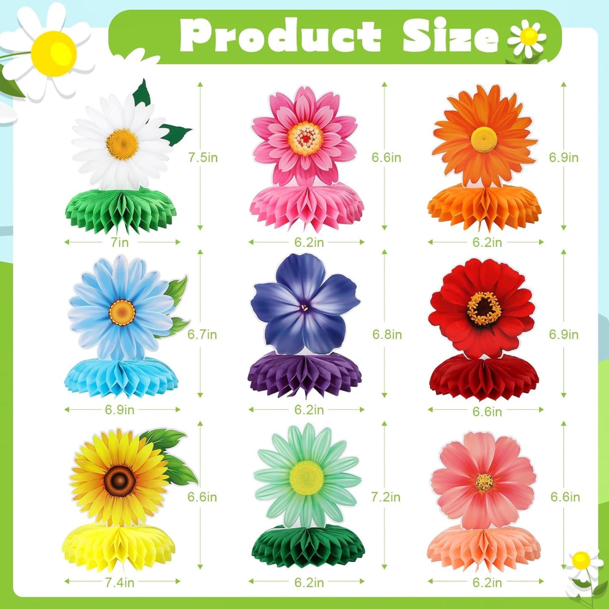 Spring Flower Honeycomb Centerpieces Set of 9 Table Party Decor
