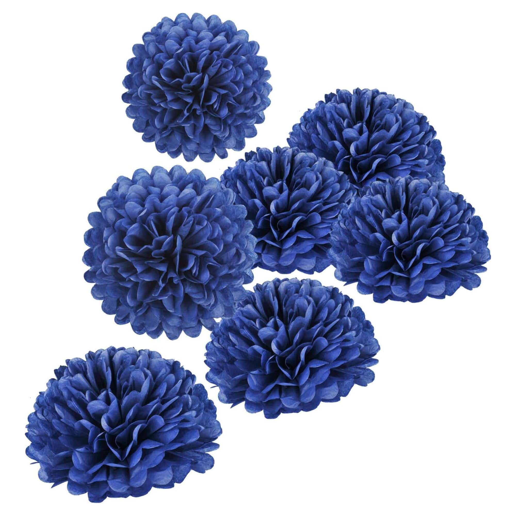 Navy Blue Tissue Pom Poms Set of 18 Party Decoration Paper Flowers