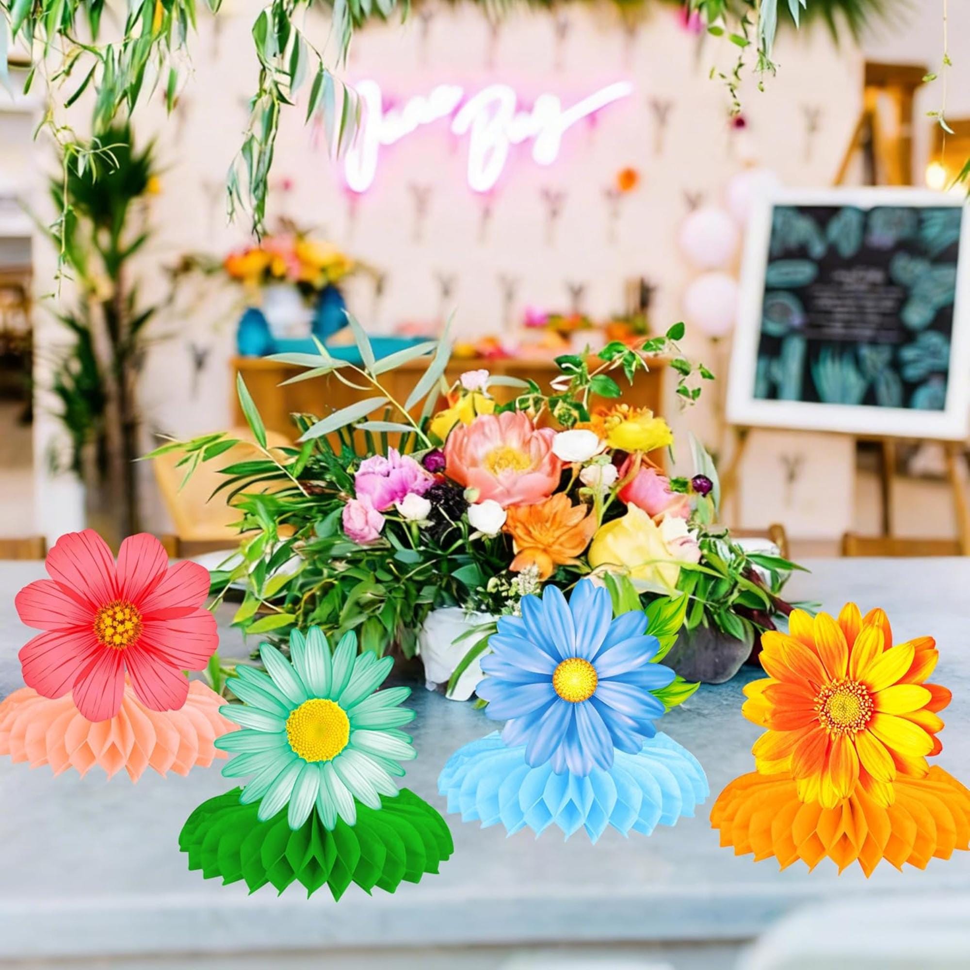Summer Flower Honeycomb Centerpieces Set of 10 Sunflower Daisy Table Decor