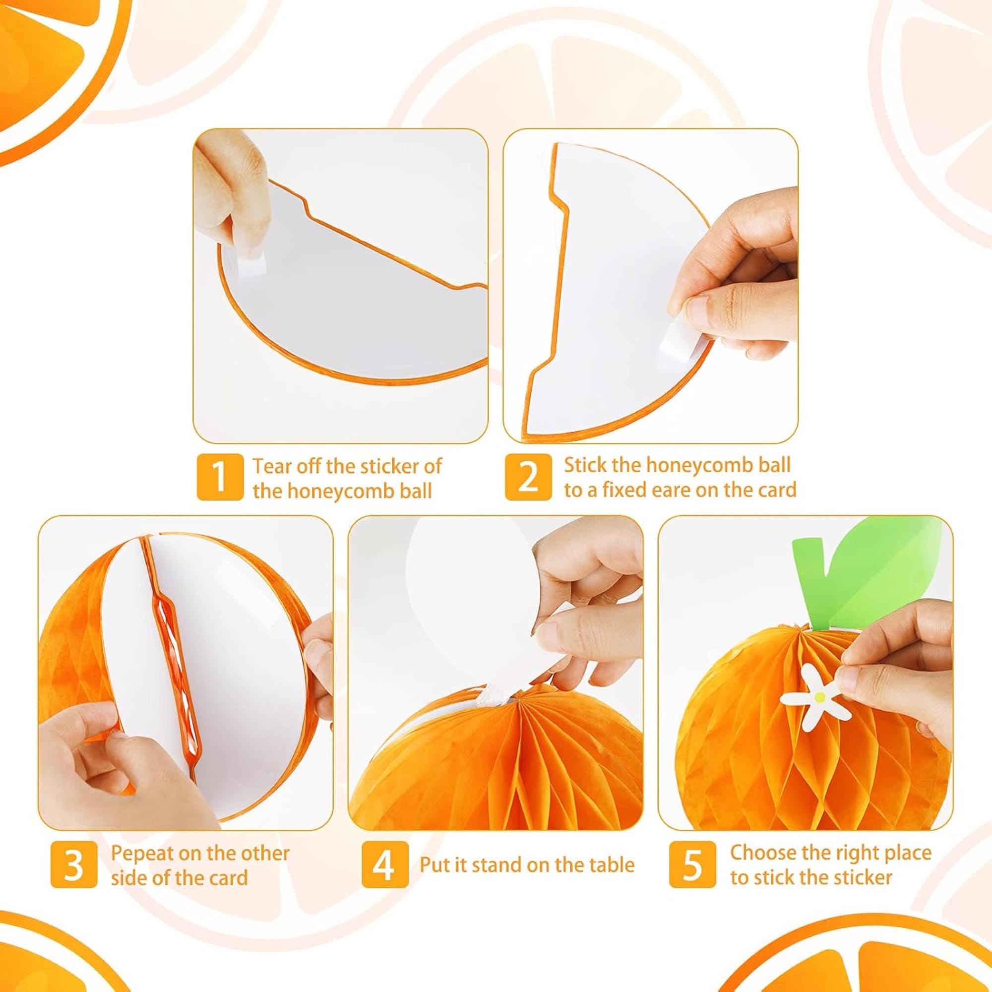 Orange Honeycomb Ball Centerpieces Set of 9 Party Table Decor