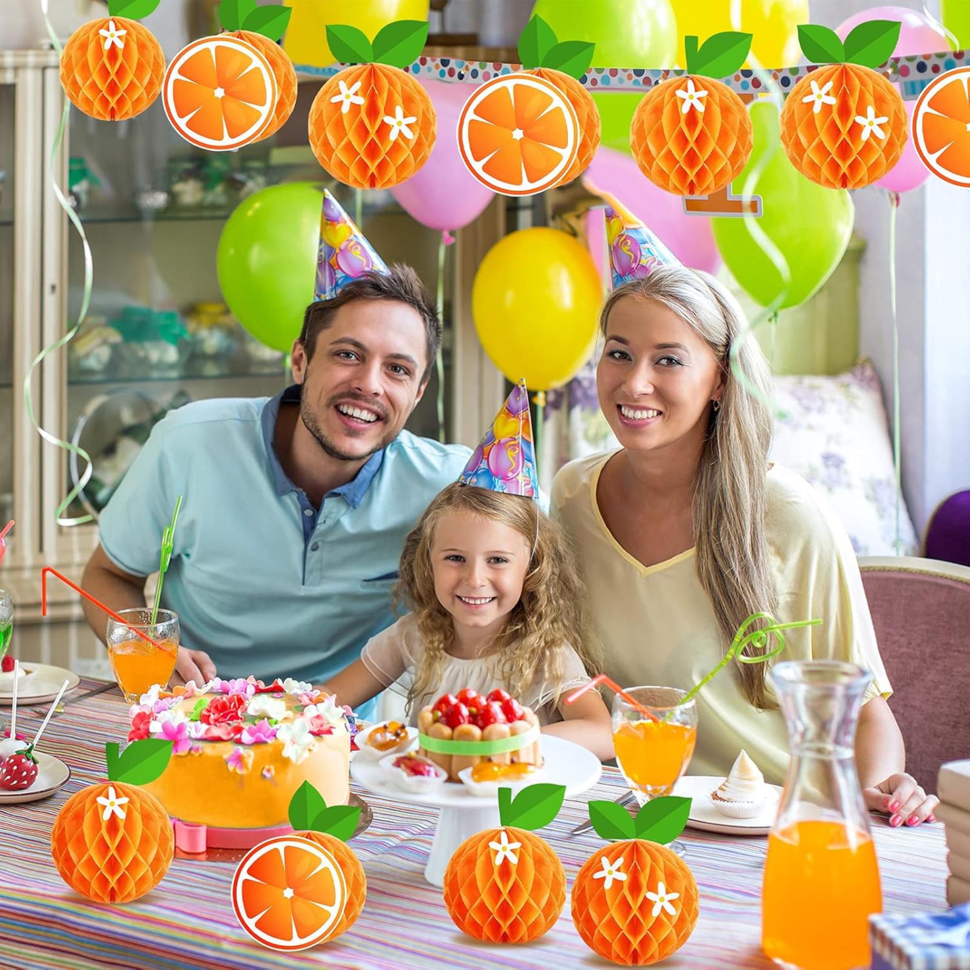 Orange Honeycomb Ball Centerpieces Set of 9 Party Table Decor