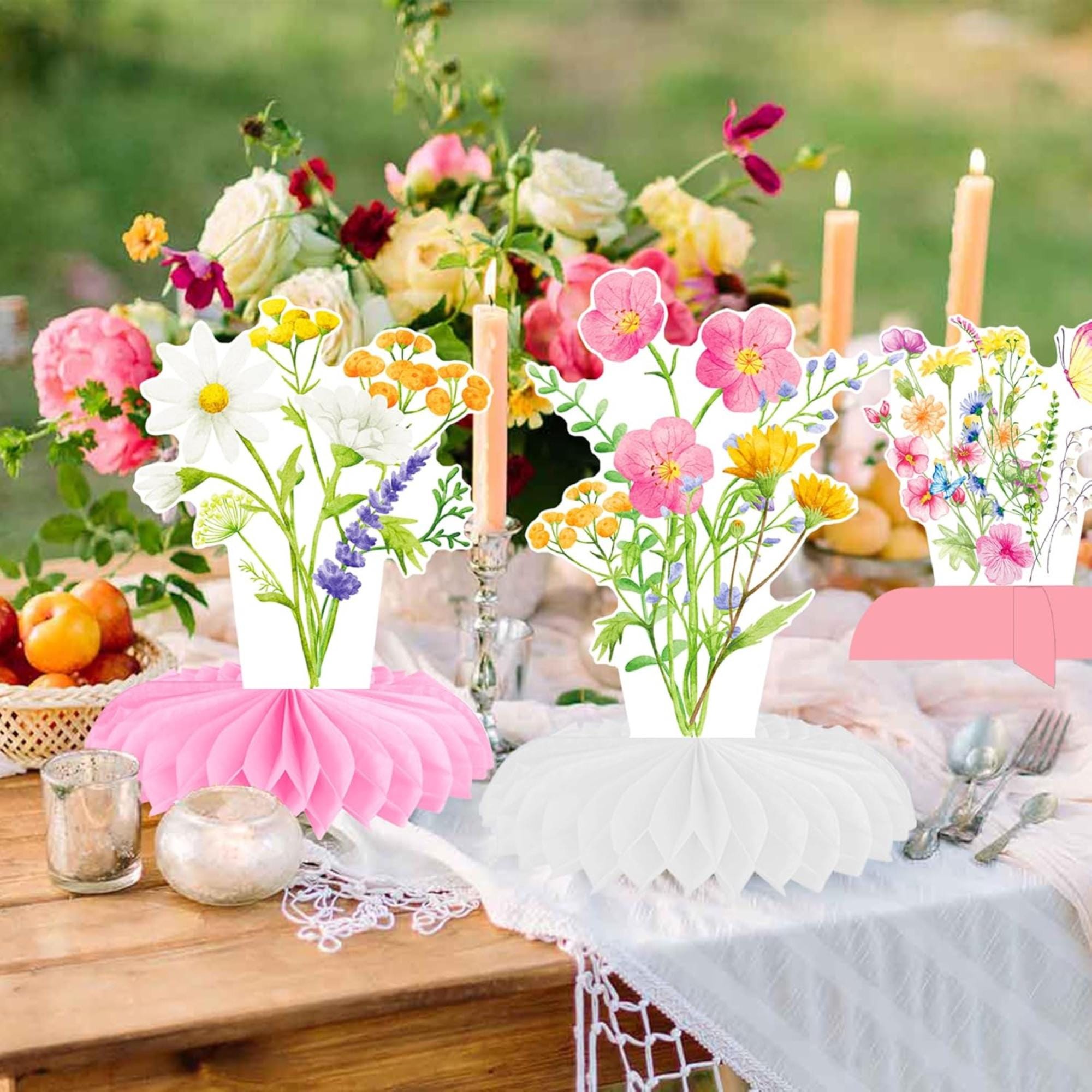 Wildflower Honeycomb Centerpieces Set of 12 Spring Table Party Decor