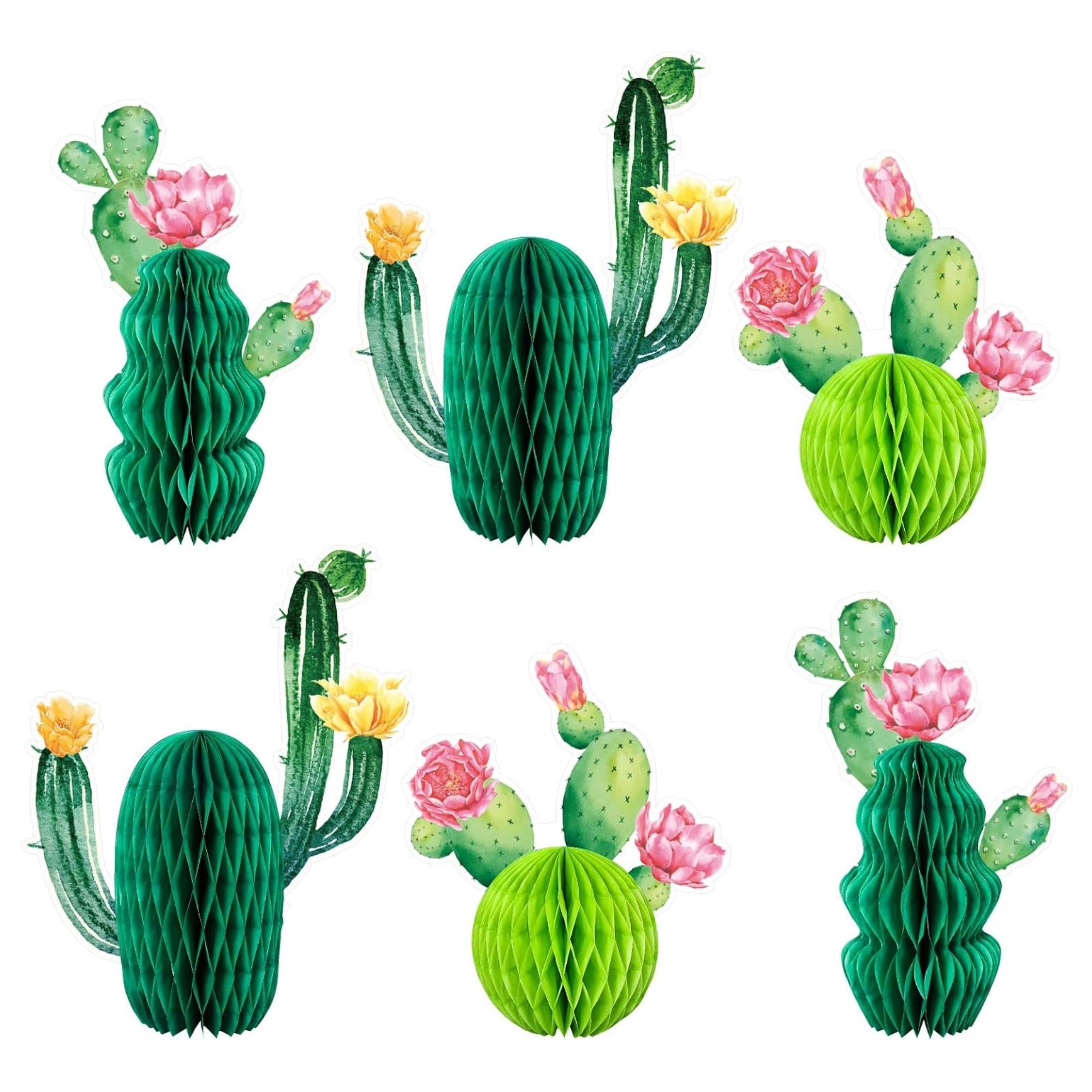 Cactus Honeycomb Centerpieces Set of 6 Pink Yellow Fiesta Party Decor