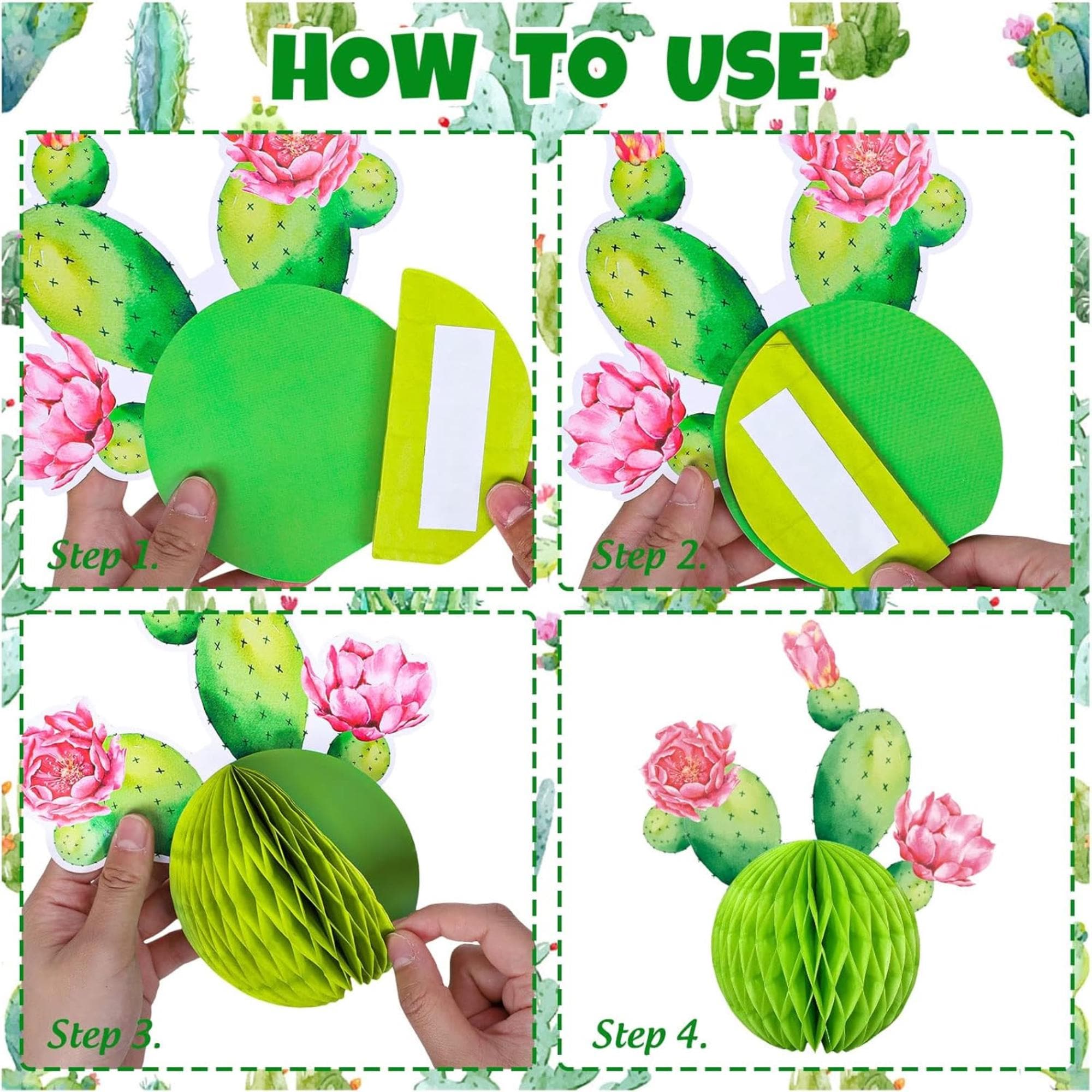 Cactus Honeycomb Centerpieces Set of 6 Pink Yellow Fiesta Party Decor