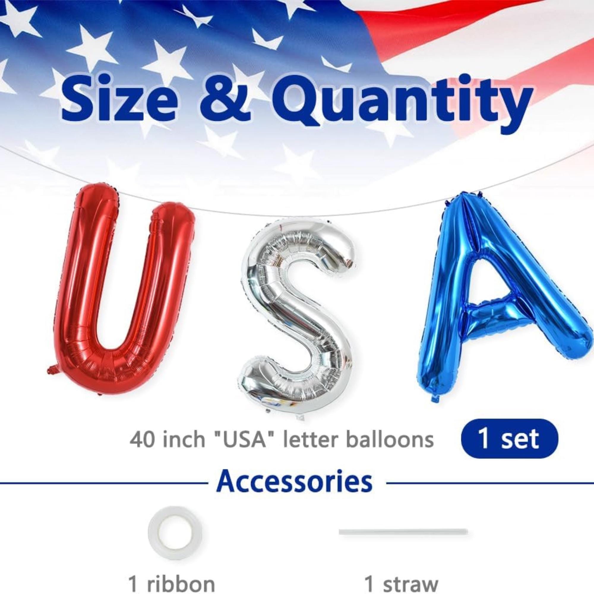 16 Inch USA Letter Balloons Banner Set for Patriotic Party Decorations