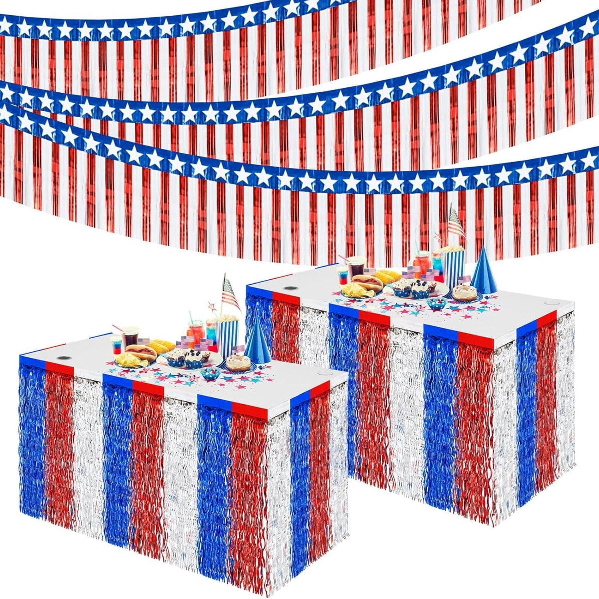 6 Piece Patriotic Fringe Banner and Tinsel Skirt Set for Party Decorations