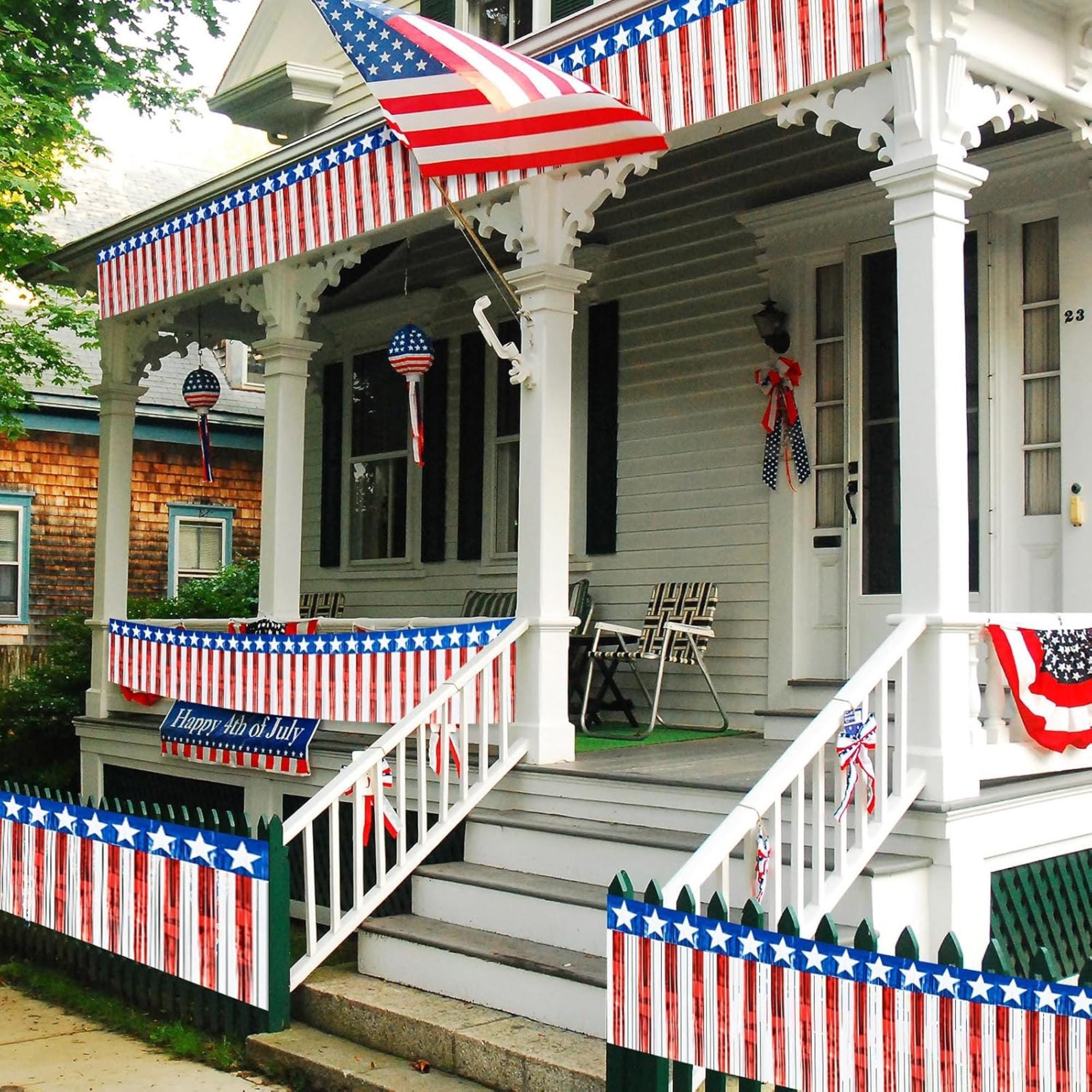 6 Piece Patriotic Fringe Banner and Tinsel Skirt Set for Party Decorations