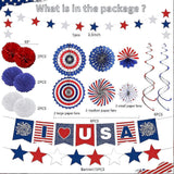 26 Piece Patriotic Party Decorations Set with Fans Pom Poms and Swirls