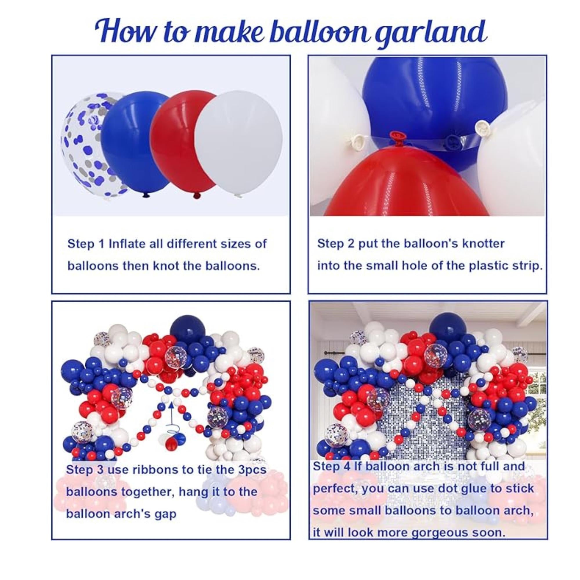 162 Piece Red White Blue Balloon Arch Kit with Confetti for Party Decor