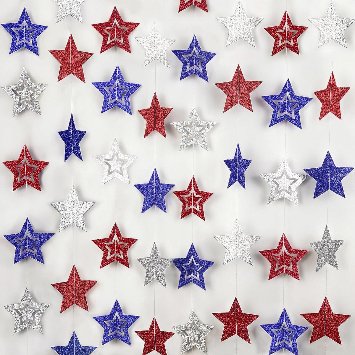 8 Pack Patriotic Star Banner Garland for Party Hanging Decorations