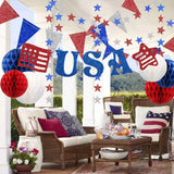 Red White Blue Party Decorations Set with Honeycomb Balls and Star Garland