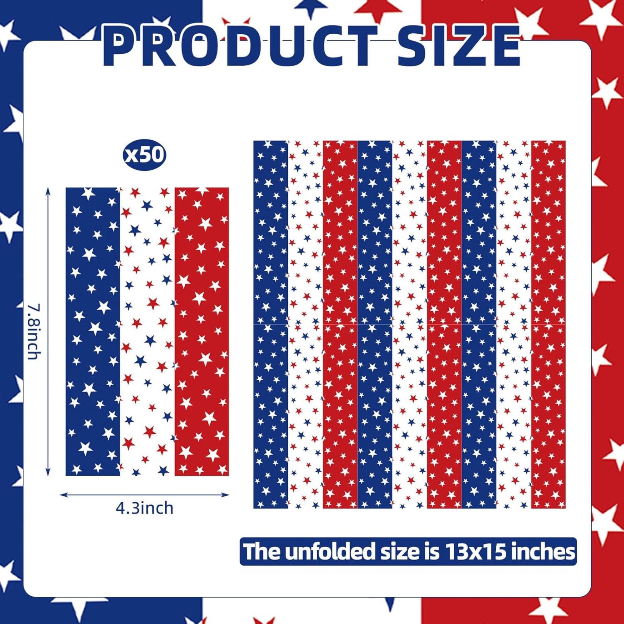 50 Count Patriotic Star Paper Napkins for Party Table Decorations